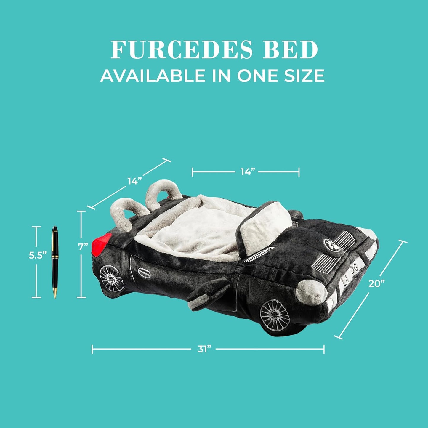 Haute Diggity Dog Furcedes Car Dog Bed, Plush Designer Dog Bed, Zip-Off Cover for Easy Cleaning, Machine-Washable & Safe Materials for All Breeds, One Size