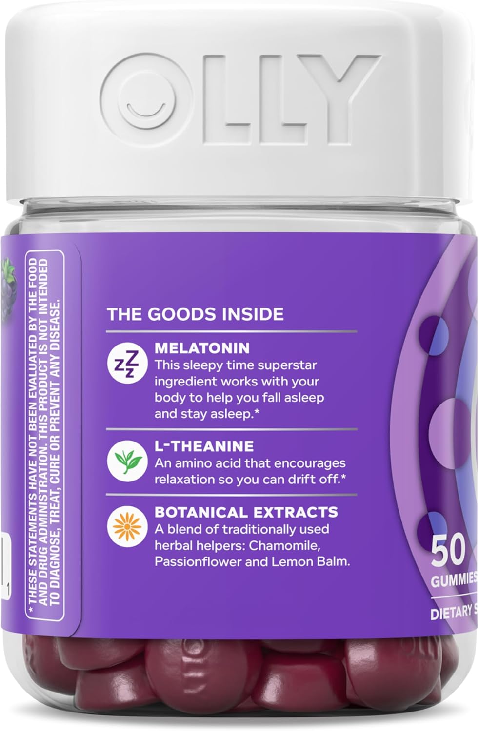 OLLY Restful Sleep Gummy Supplement with Melatonin & L-Theanine Chamomile, Blackberry Zen, 50 Gummies (25 Day Supply) Supports a Healthy Sleep Cycle* (Packaging May Vary)