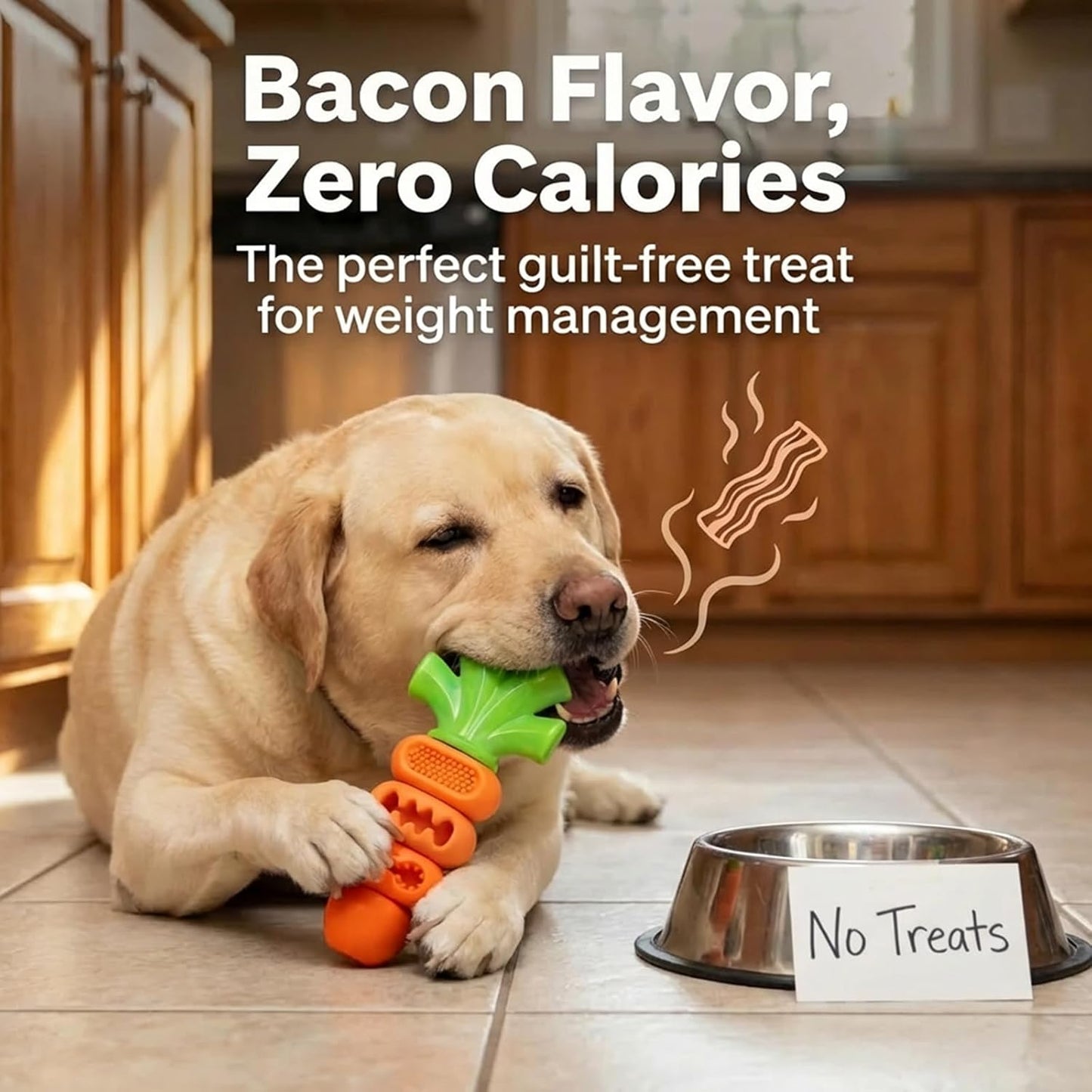 Tough Dog Toys for Aggressive Chewers Medium to Large Breed, Indestructible 7" Nylon & Rubber Carrot, Bacon Flavored Dental Chew Toy for Boredom, Easter Basket Stuffers for Dogs (20-70 lbs)