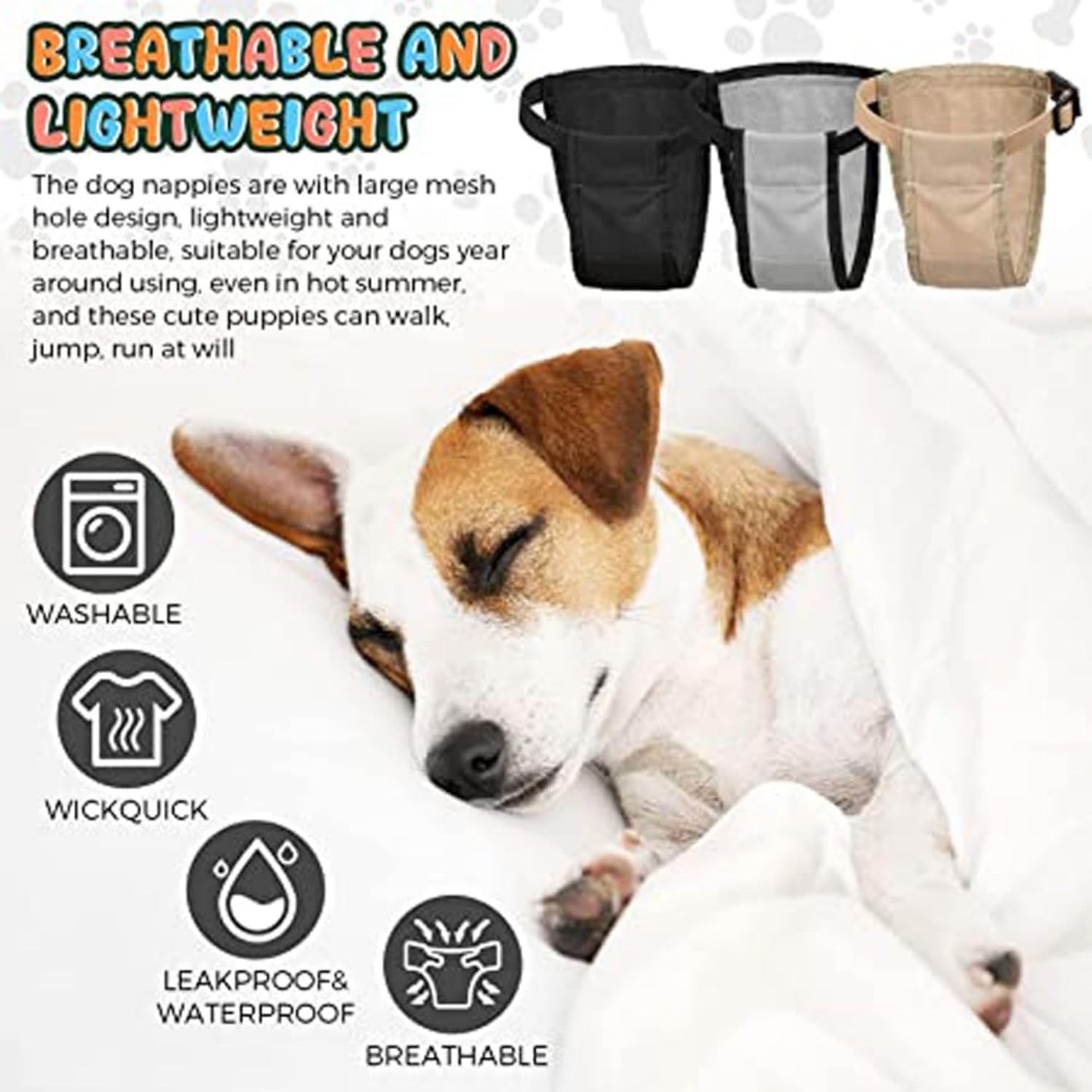 Washable Dog Diapers for Heat and Incontinence - Aimosheng Reusable Female Dog Diapers, Highly Absorbent, Adjustable Belly Bands for Large Dogs Black L