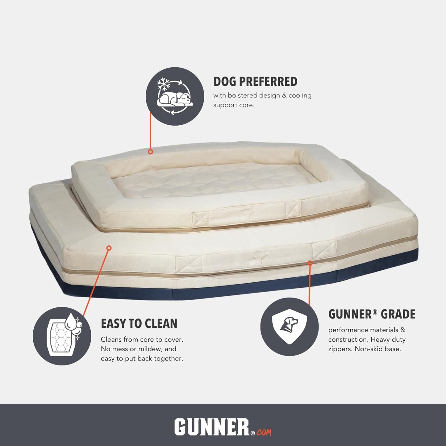 GUNNER Homestead Dog Bed – Orthopedic Memory Foam Pet Bed with Washable Cover, Durable Non-Slip Base, Bolstered Sides for Dogs, Comfortable Indoor Lounger, Oak, Small