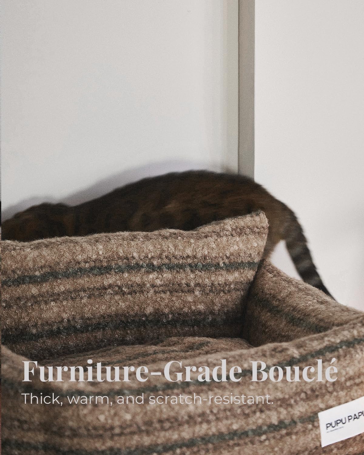 Bouclé Pet Sofa - Mid-Century Modern Designer Cat Couch, Furniture-Grade Aesthetic Cat Bed in Oatmeal Moss Grain, Premium Textured Fabric, Washable & Durable, 21.6"x17.7" (Oatmeal Moss)
