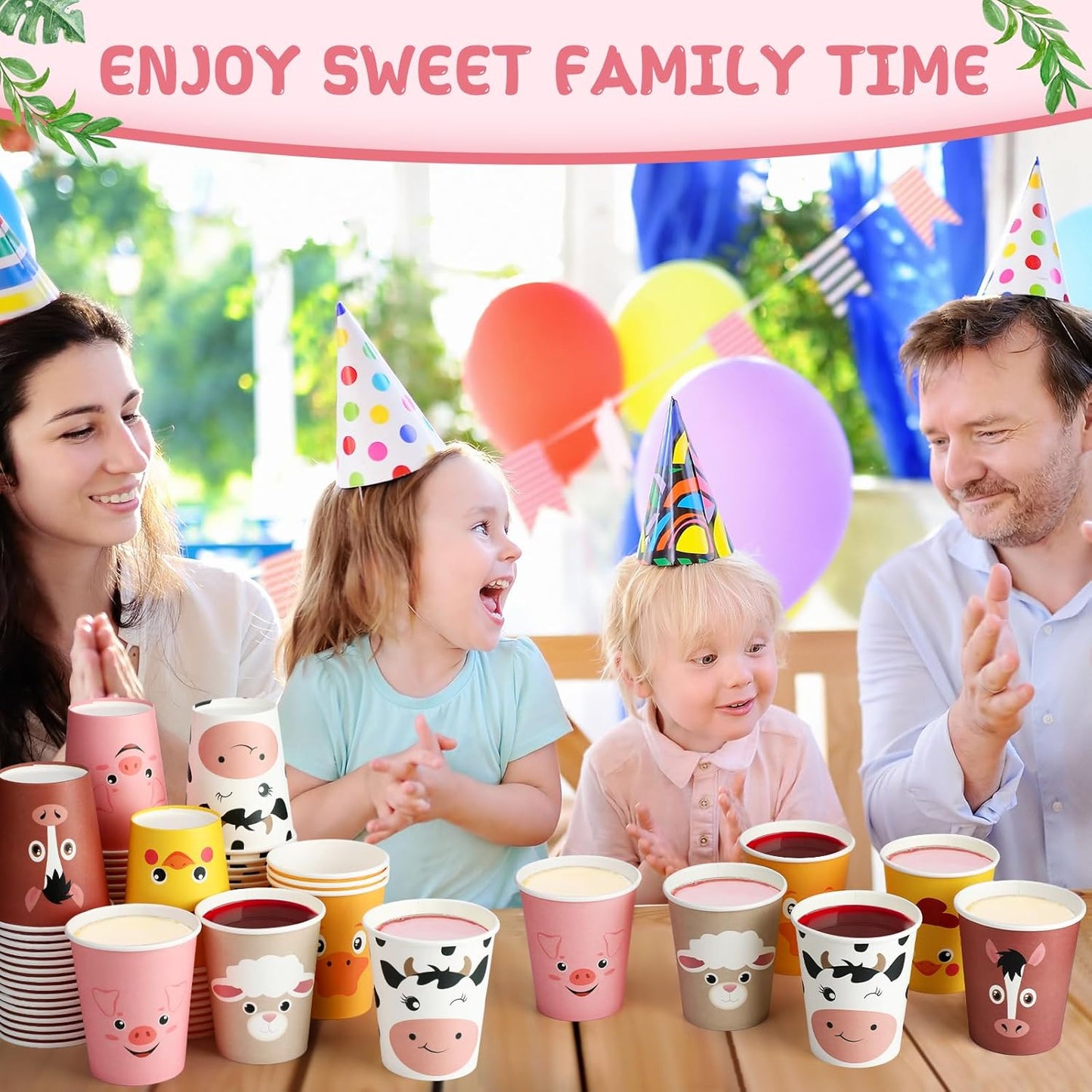 Maxcheck 120 Count Farm Animal Birthday Decoration Cups 9 oz Disposable Paper Cups Cute Drink Pig Sheep Chicken Duck Horse Cow Farm Theme Birthday Party Supplies