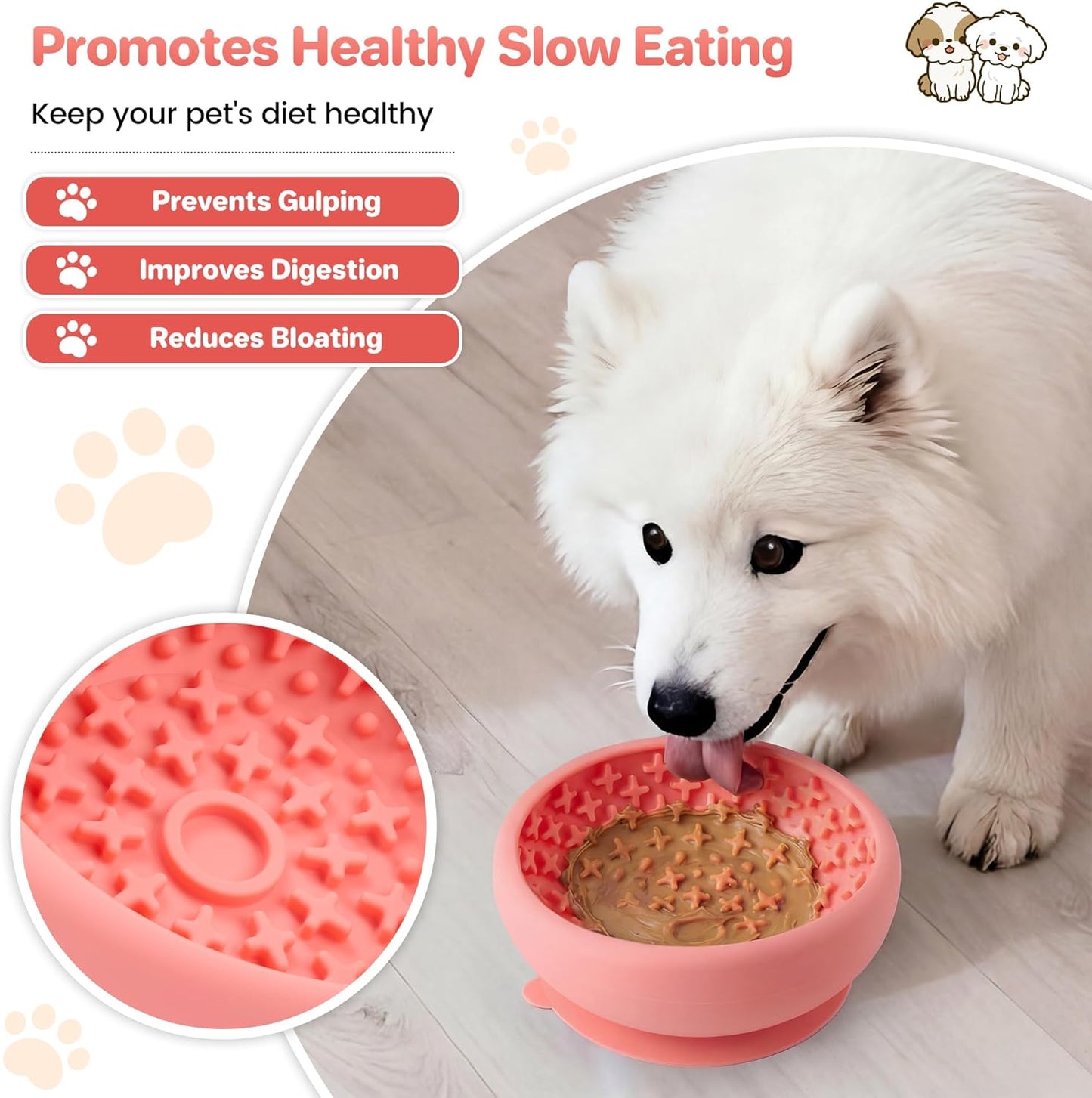 Dog Lick Bowl Slow Feeder with Slanted Anti-Spill Design, Extra-Thick Bite-Resistant Rim, Strong Suction Base, Freezer Safe for Frozen Treats — A Cleaner Alternative to Lick Mats for Dogs (Coral)