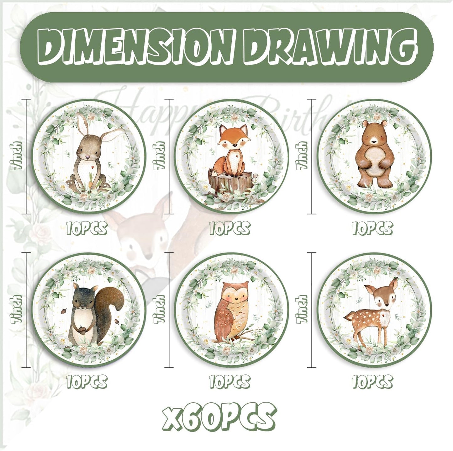 60Pcs Forest Animals Birthday Party Supplies Safari Jungle Animals Theme Baby Shower Decorations Plates Serve 60 Guests