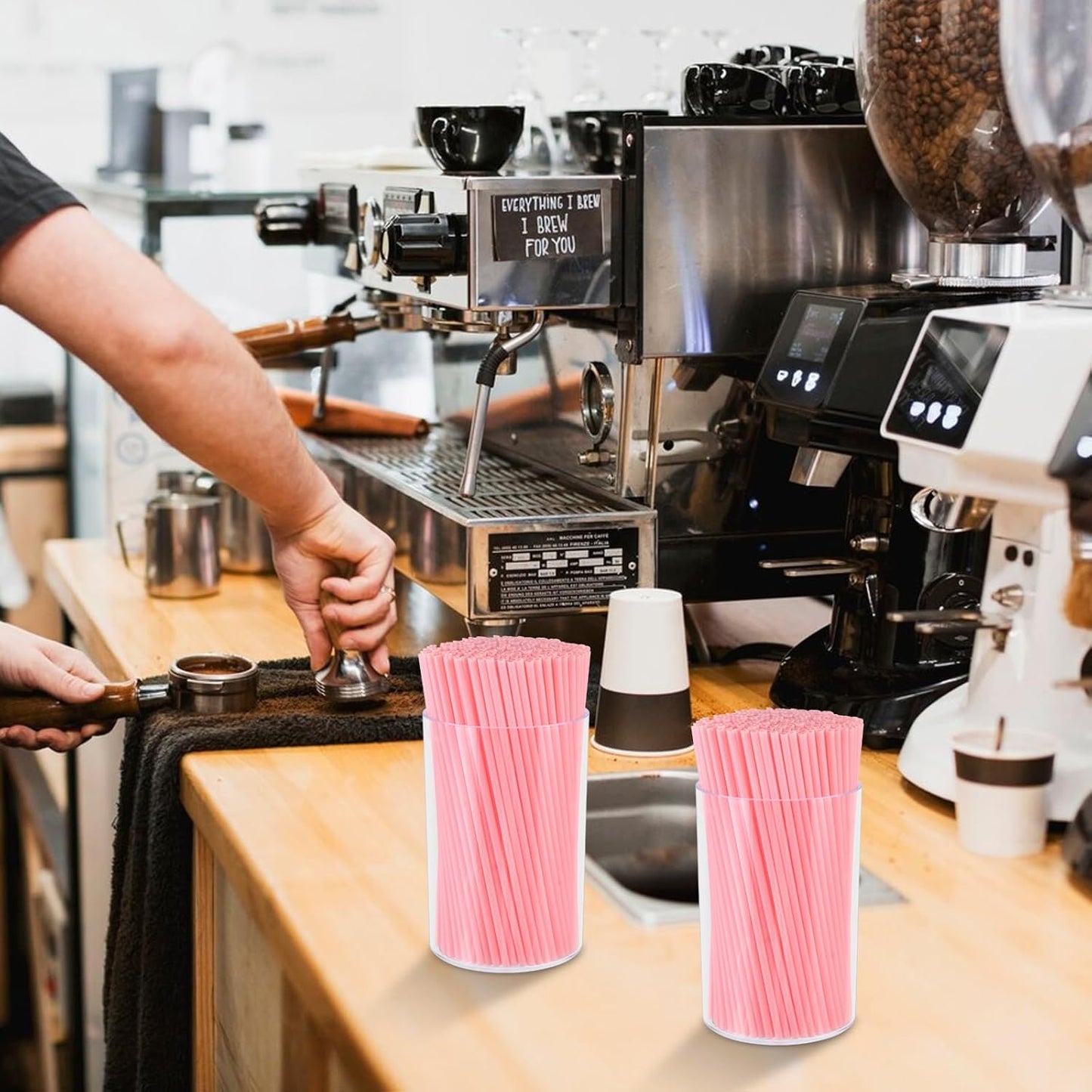 500 Pcs Pink Coffee Stir Sticks Set Coffee Stirrers Holder Acrylic Stir Stick Holder Bar Straws Cocktail Straws Drink Stirrers for Coffee Bar Cocktail Milk Tea Restaurant Home Kitchen Party Supplies