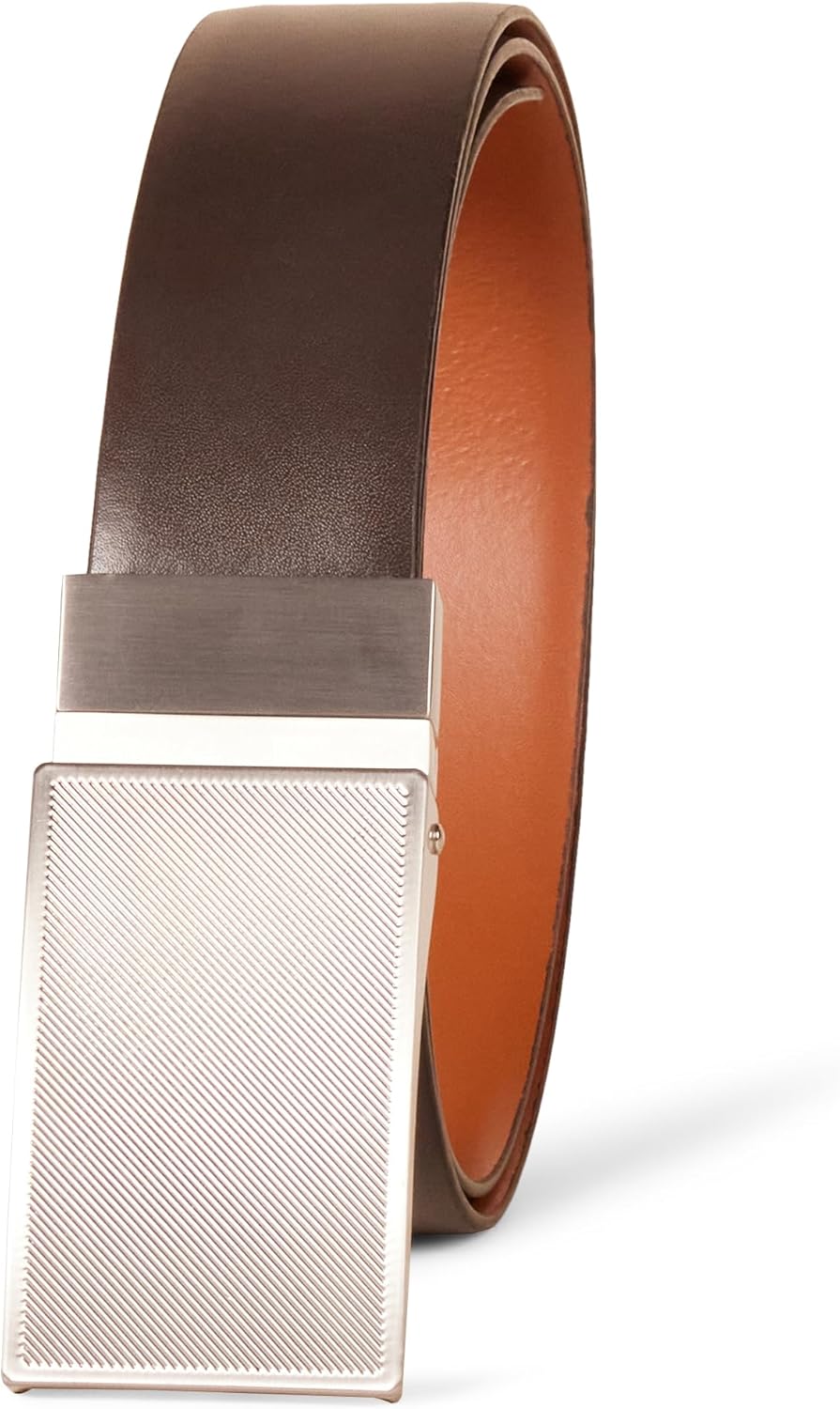 Amazon Essentials Men's Leather Reversible Plaque Dress Belt