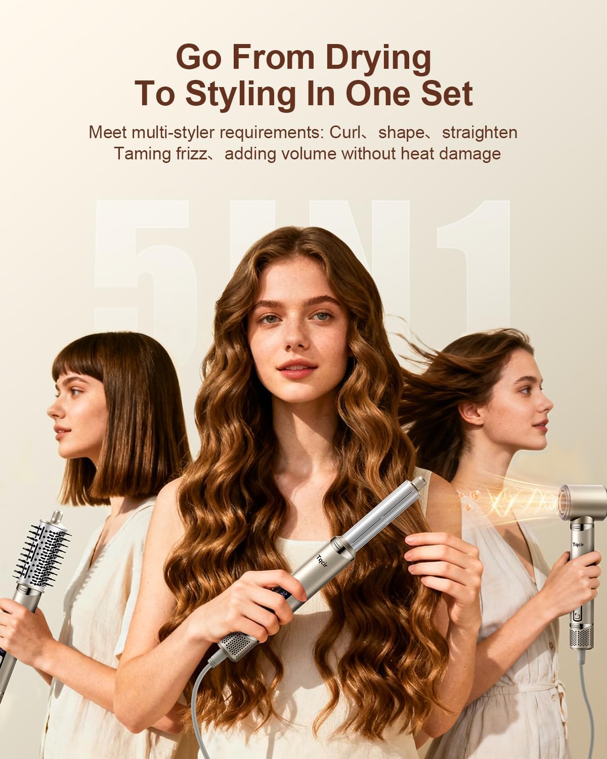 5-in-1 Professional Hot Air Styler, Powerful Multi-Styler with Auto-Wrap Curlers, Fast Drying Curling Straightening Volumizing Without Heat Damage, Storage Case Best Gift for Girl/Women