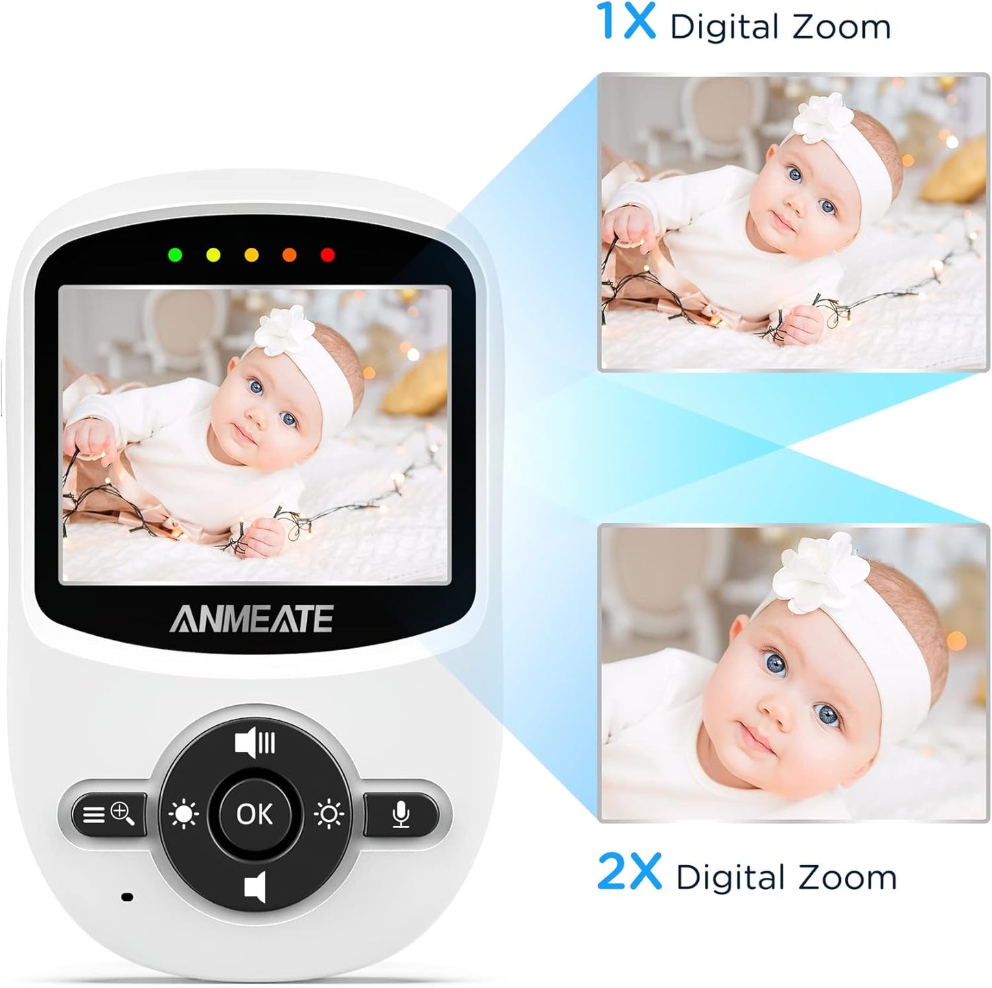 ANMEATE Video Baby Monitor with Digital Camera, Digital 2.4Ghz Wireless Video Monitor with Temperature Monitor, 960ft Transmission Range, 2-Way Talk, Night Vision, High Capacity Battery（1 Camera）