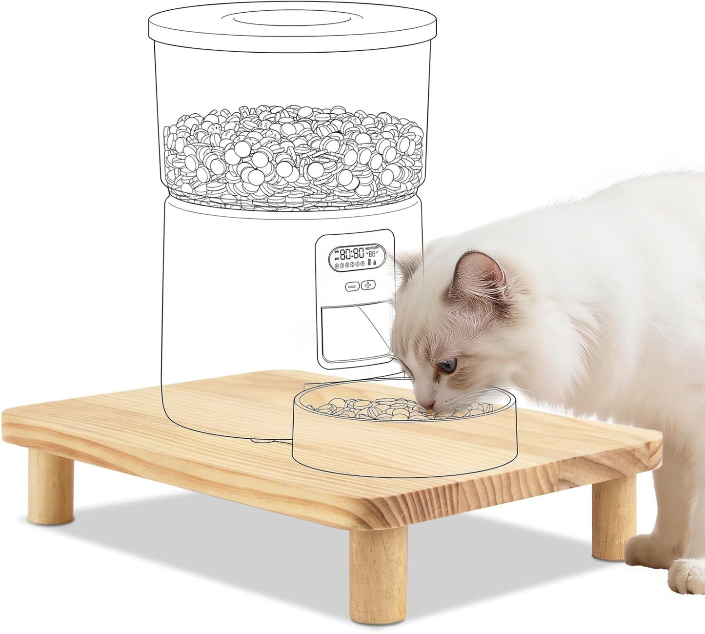 SZEE Cat Food Stand for Automatic Feeder & Tradition Bowls, Elevated Cat Food Table Station, Raises Feeder/Bowl by 6cm, Premium Solid Wood Material, Relieves Spine and Joints Noticeably on Pets