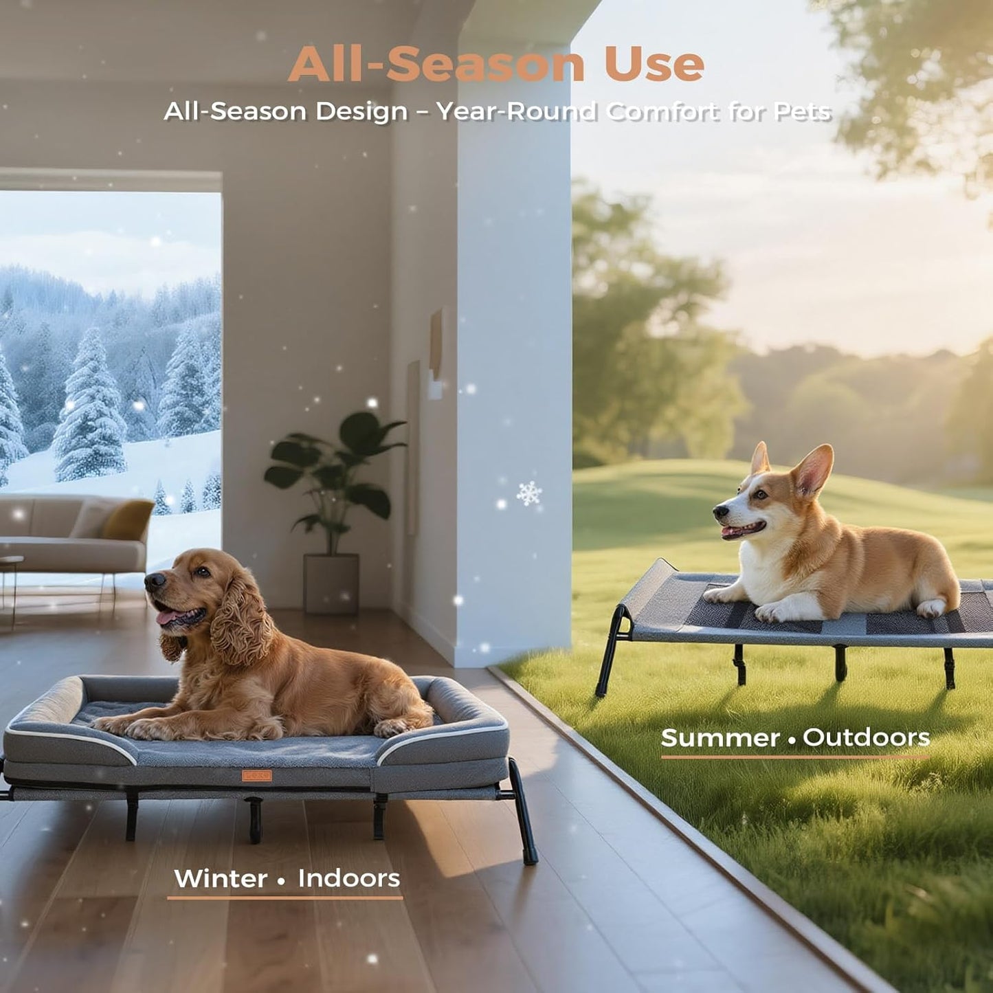 Lekereise Raised Dog Bed for Medium Dog 42x29 Inch, Orthopedic Pet Beds with Waterproof Egg Crate Foam, Removable Dogs Couch Bed for Indoor Outdoor, 2-in-1 Design, Load 70lb, Grey