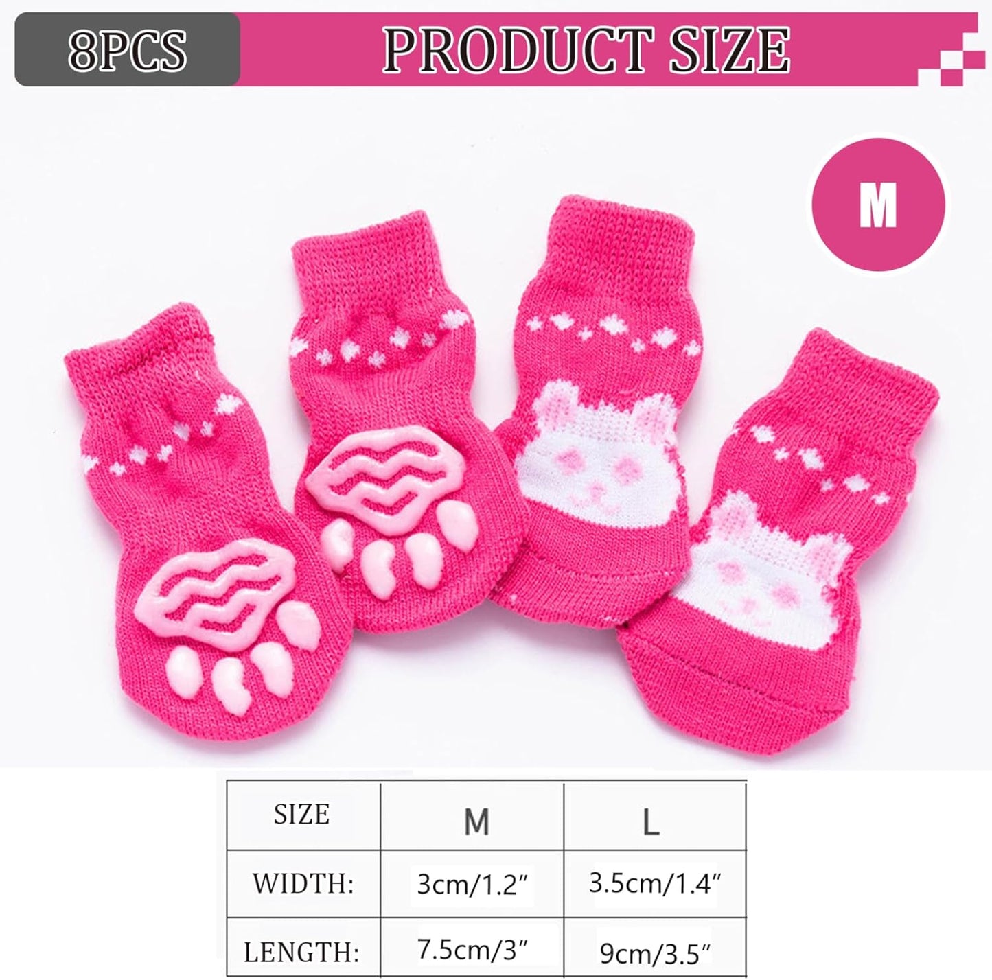 8Pcs Pet Socks Non Slip Soft Warm Cute Secure Bunny Socks with Grip Rabbit Stuff for Indoor Hardwood Floor, Medium