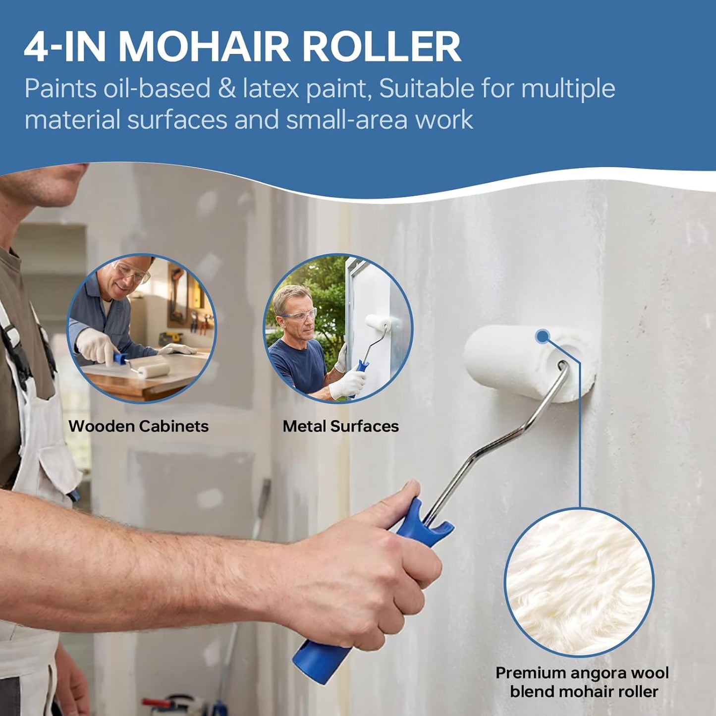 Paint Roller Kit with Long Paint Roller Extension Pole,9 inch & 4 inch Paint Roller Covers,Supplies for Painting Walls,Superabsorbent Paint Roller Set for Painting Home Interior