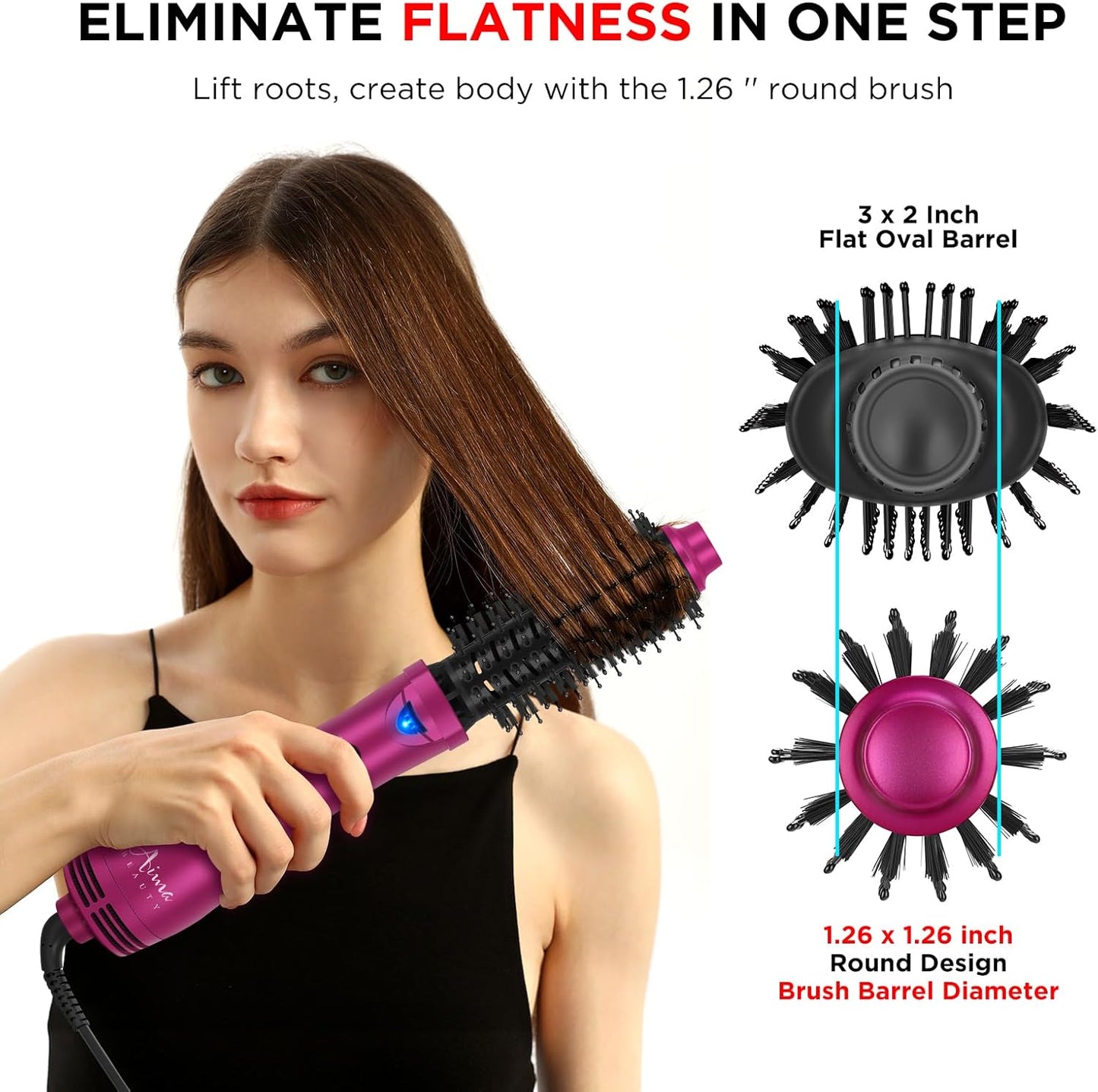 Aima Beauty One Step Hair Dryer & Volumizing Hot Air Brush, Ceramic Straightener Brush, Curler & Hot Comb 4 in 1 Salon Ionic Hair Brush, Rose Pink