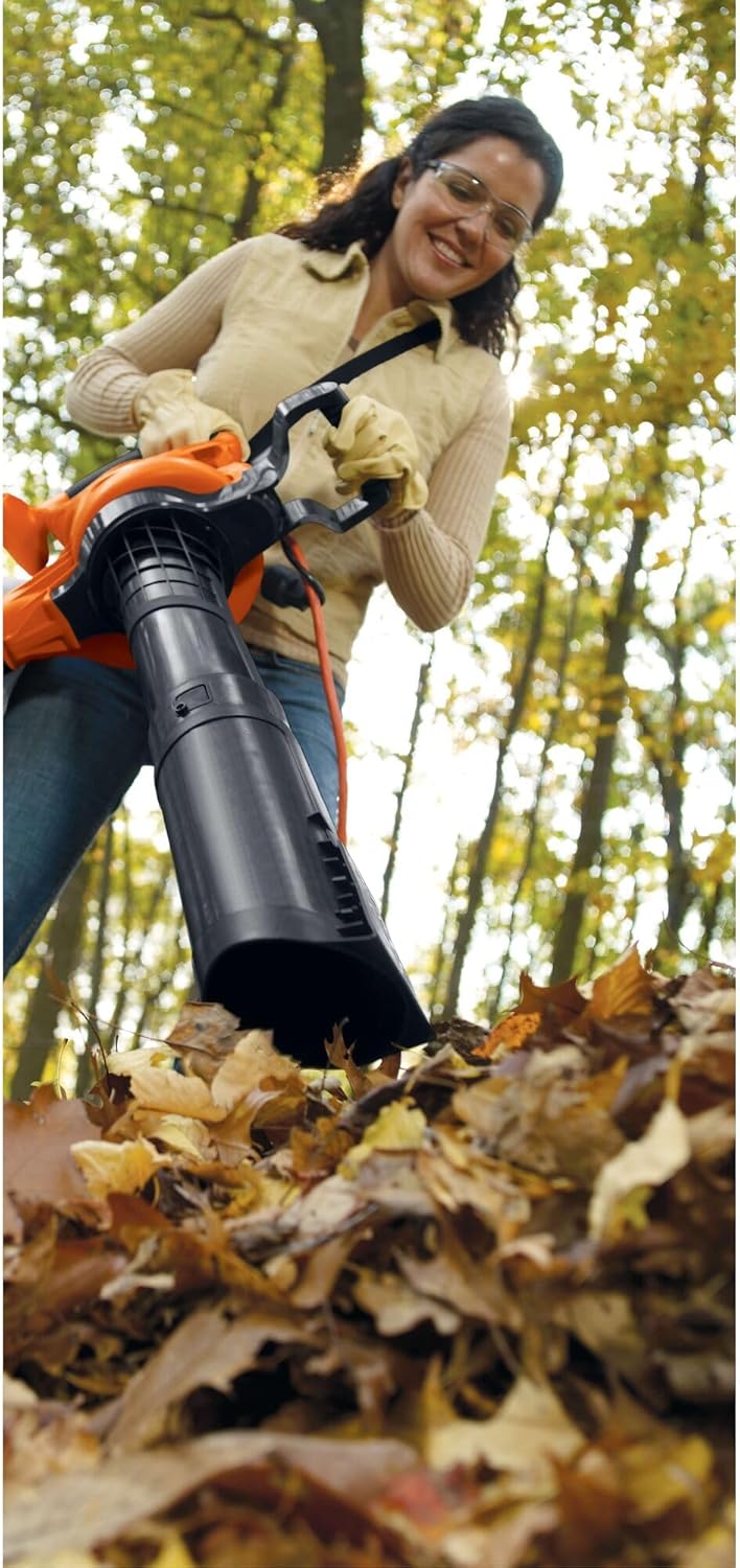 BLACK+DECKER Leaf Blower Leaf Vacuum and Leaf Mulcher 3-in-1, Electric Blowers for Lawn Care, 12 Amp, 250 MPH, 400 CFM (BV6000)