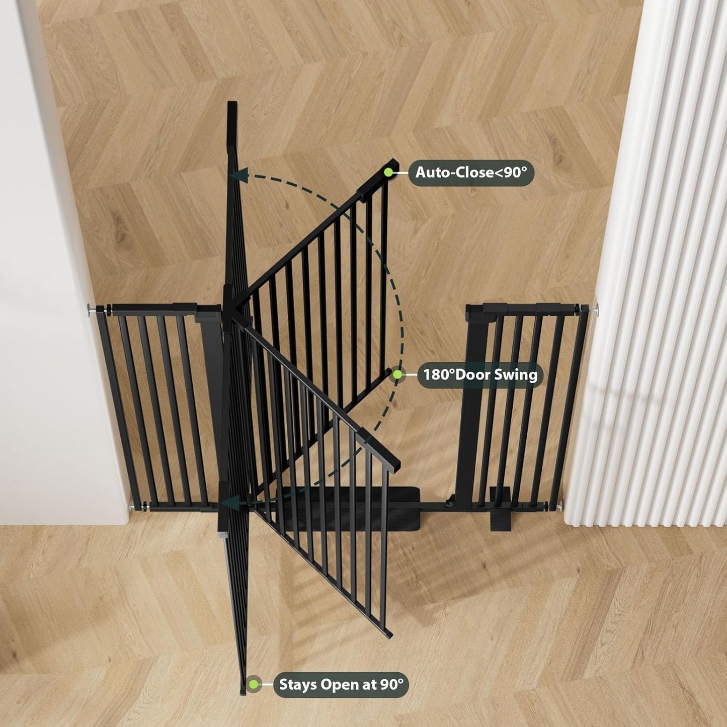 51'' Extra Tall Cat Gate Barrier for Doorways Hallways, Pressure Mounted Pet Dog Gates No Drilling Auto Close, Cat Fence Indoor Climb Proof 30-32.6'' Wide (Black)