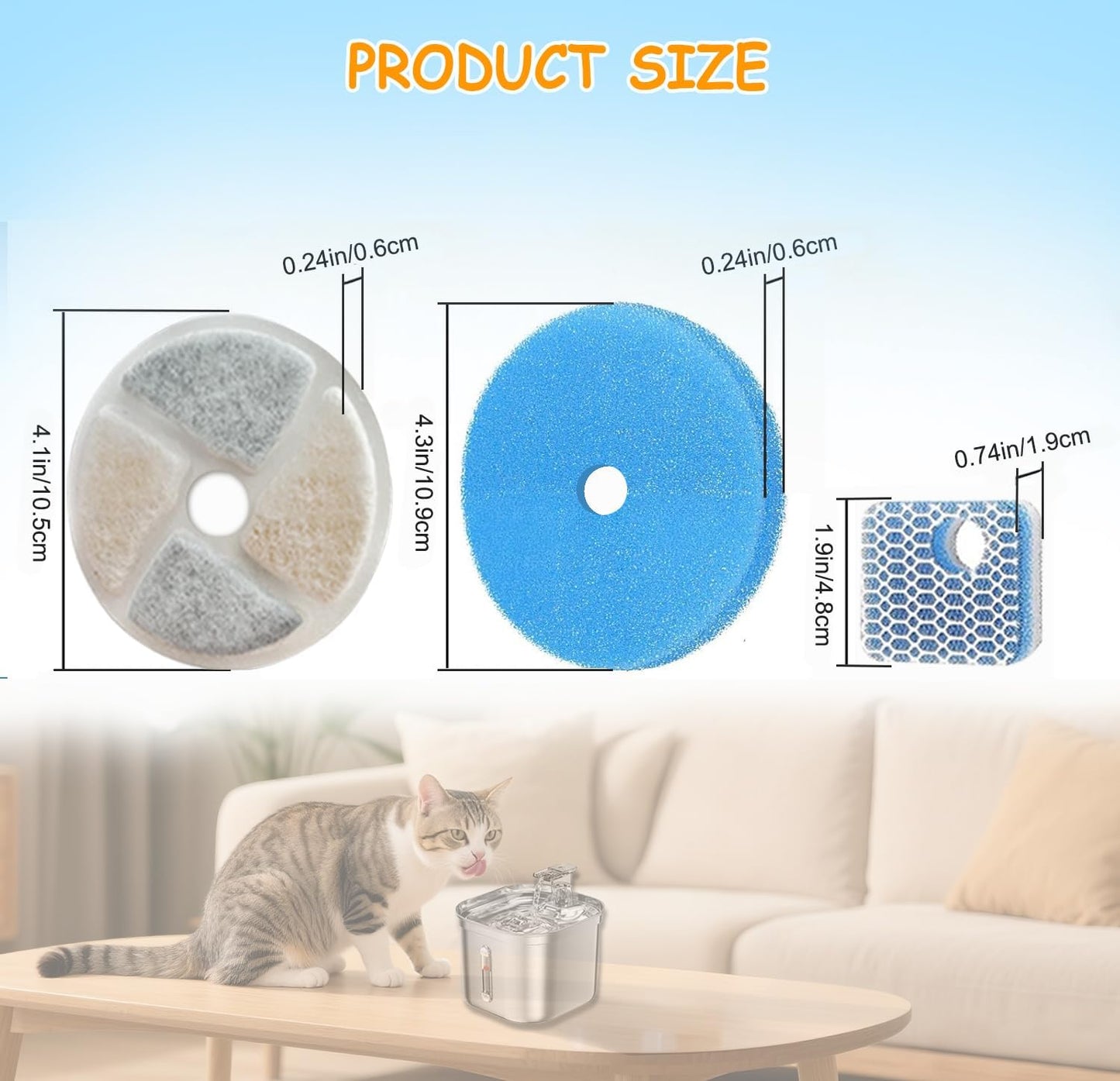 12 Set Cat Water Fountain Filter Replacement for Square 2.2L/73oz Pet Dog Fountain, Triple Filtration Replacement Filters(12+12+12)