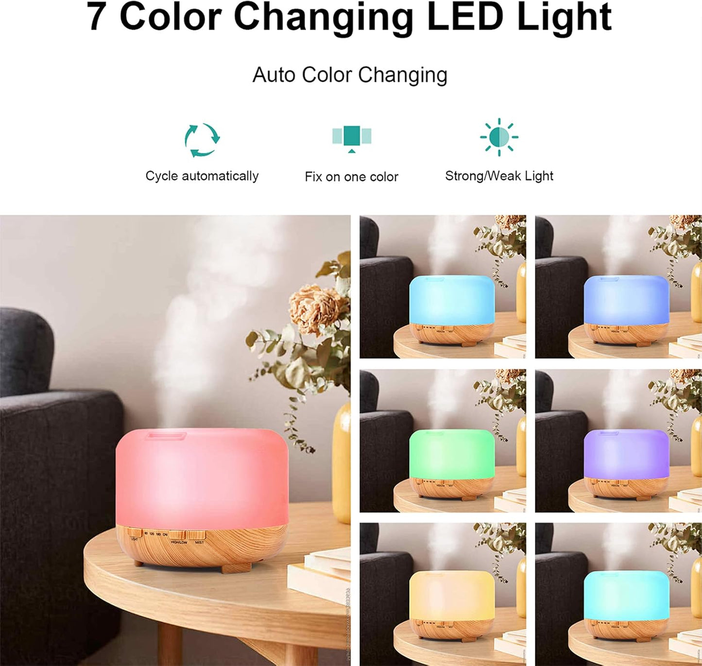Essential Oil Diffuser Aromatherapy Humidifier: 500ml Grain Ultrasonic Aroma Air Vaporizer for Large Room Quiet Mist Humidifiers Remote Control for Small Baby Bedroom Home, Yellow, (Diffuser-Yellow)