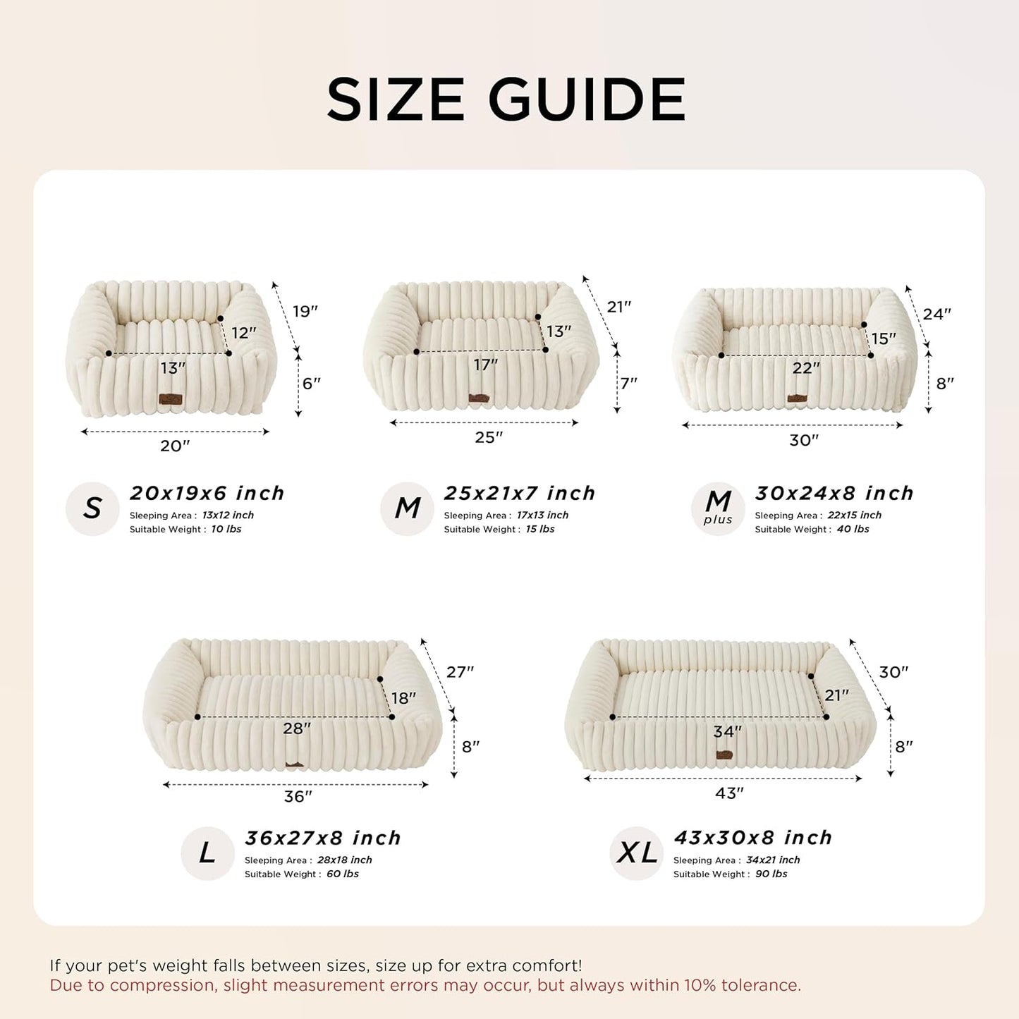 Bedsure ComfyFleece™ Washable Dog Bed for Medium Dogs - Cute Furry Puppy Beds, Rectangle Orthopedic Corduroy Fleece Pet Beds with Removable Zipper Cover, 30x24x8inches, Sandy Beige
