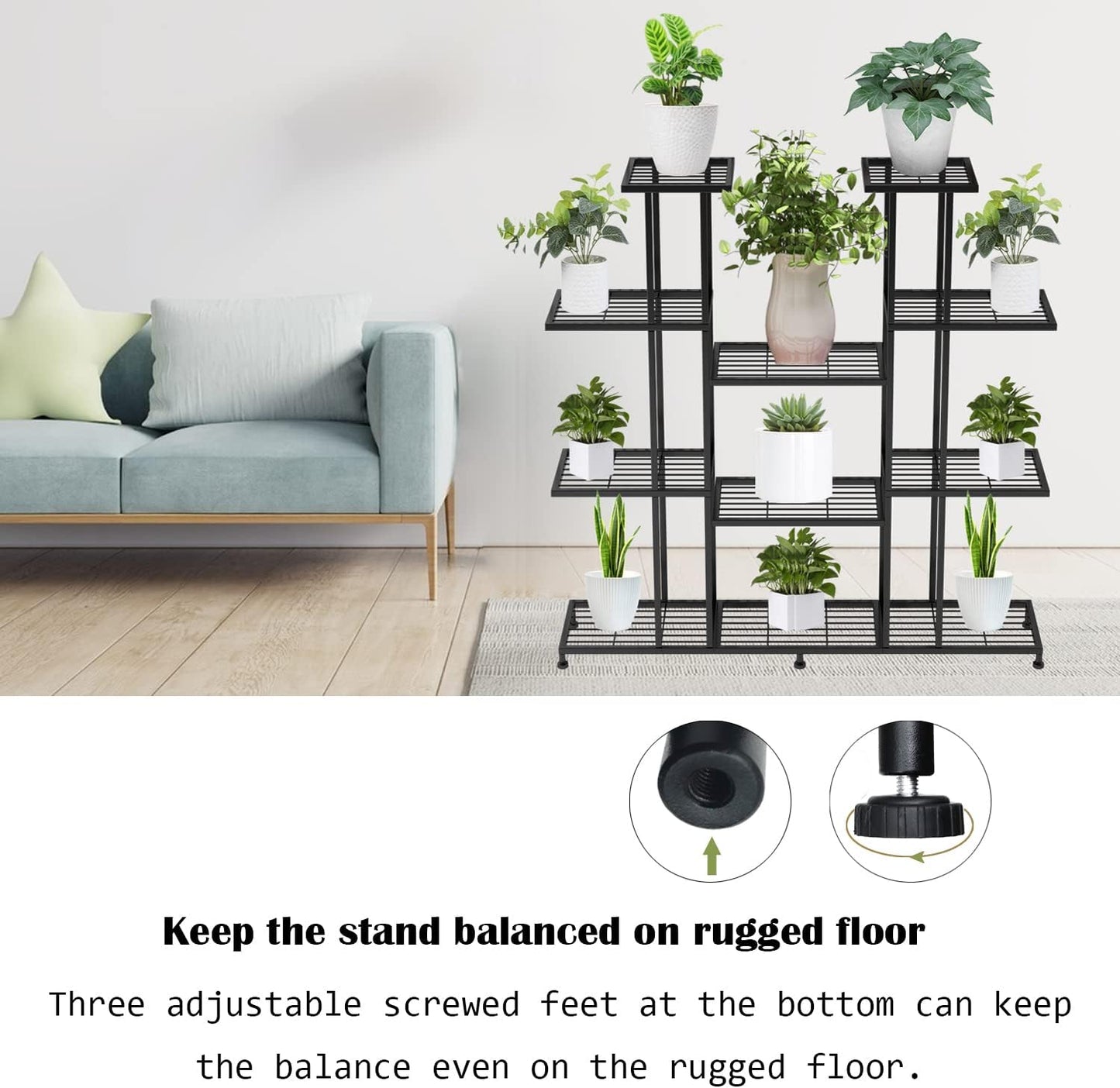 Twhep Heavy Duty Metal Plant Stand, large Multifunctional Plant Stand for Indoor Outdoor, for Tall Large Rack for Living Room Garden Balcony, Black(9 Tier)