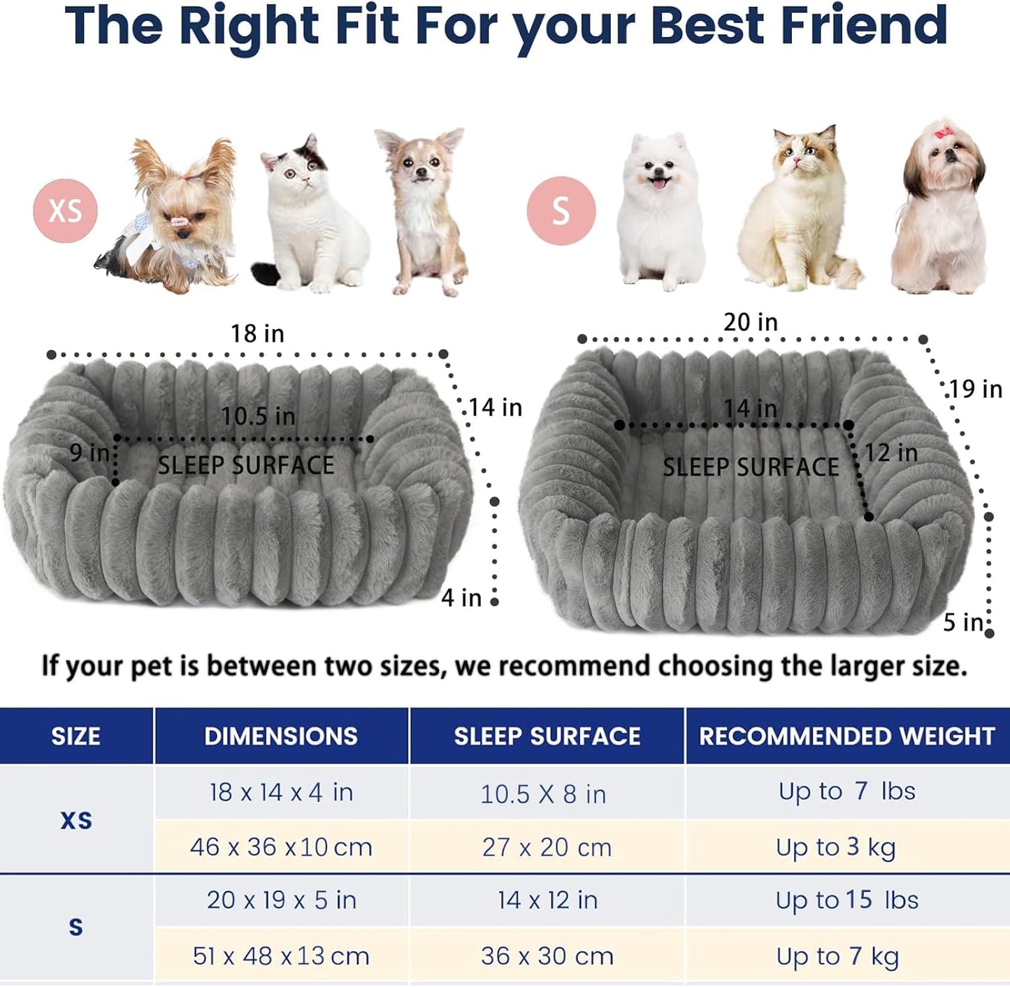 Rectangle Dog Bed for Small Dogs Washable Furry Puppy Beds,Orthopedic Soft Calming Warming Sleeping Cat Bed with Sides,Cozy Corduroy Fleece Square Pet Beds for Large Cat and Puppy,Warm Grey 20x19 Inch