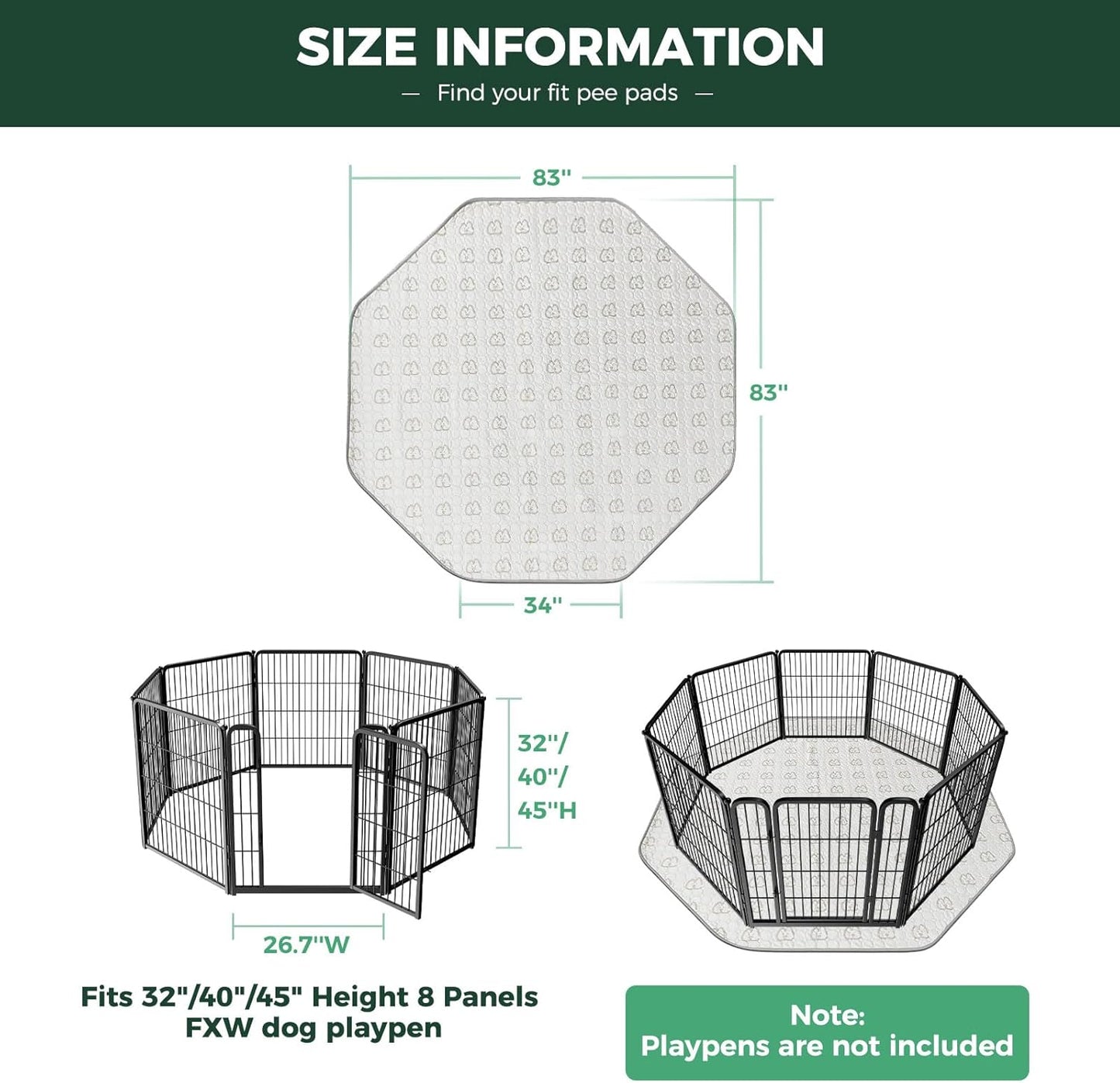 FXW Washable Pee Pads for Dogs, Leak-Proof & Non-Slip, Specifically Designed for FXW Rollick/Homeplus 32/40/45inch 8 Panels Dog Playpen, 34" Octagon, Khaki, 1 Pack