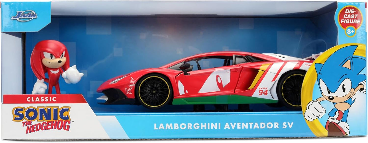 Jada Sonic Knuckles with Lamborghini Aventador SV – Hollywood Rides Die-Cast Vehicle & Knuckles Figure Toys – Opening Doors & Hood – Ages 8+