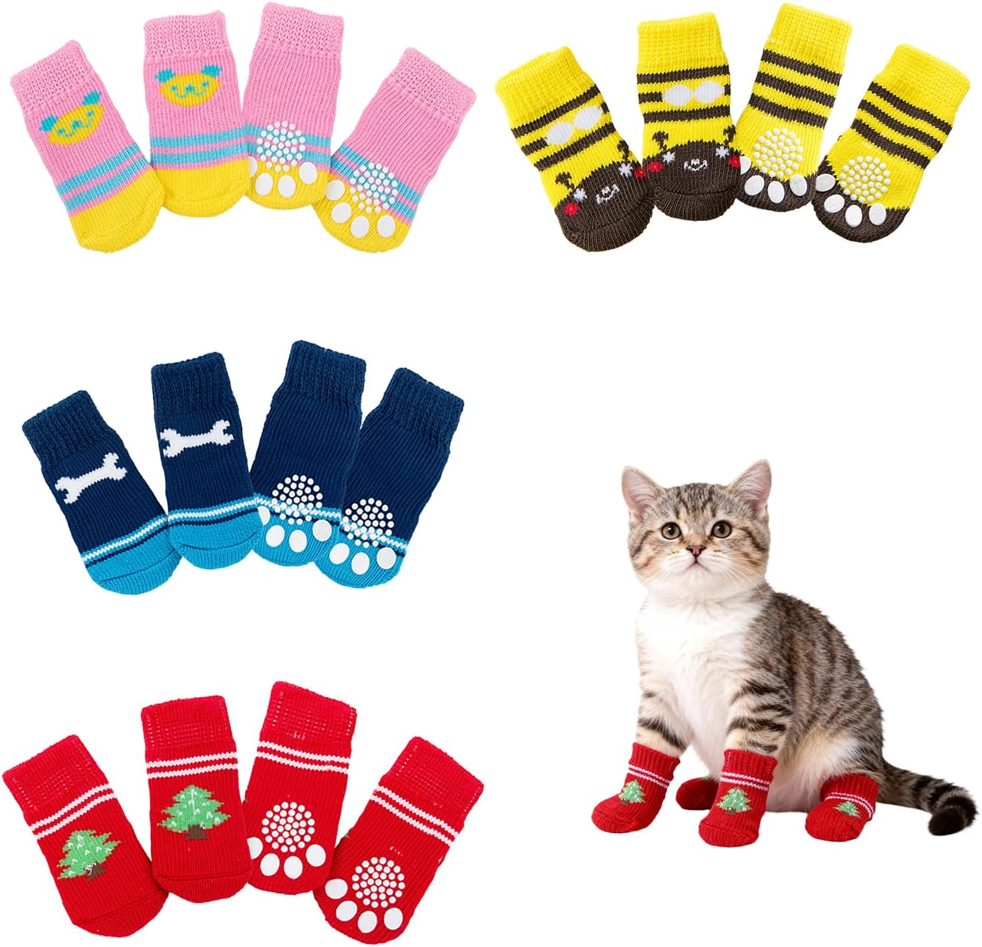 16 Pieces Dog Socks for Hardwood Floors Anti Slip, Dog Grip Socks to Prevent Licking Paws & Scratching, Puppy Booties, Paw Protection Traction for Tiny Small Medium Large Pet Doggie Cat, S
