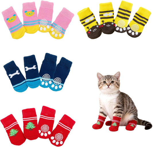 16 Pieces Dog Socks for Hardwood Floors Anti Slip, Dog Grip Socks to Prevent Licking Paws & Scratching, Puppy Booties, Paw Protection Traction for Tiny Small Medium Large Pet Doggie Cat, S