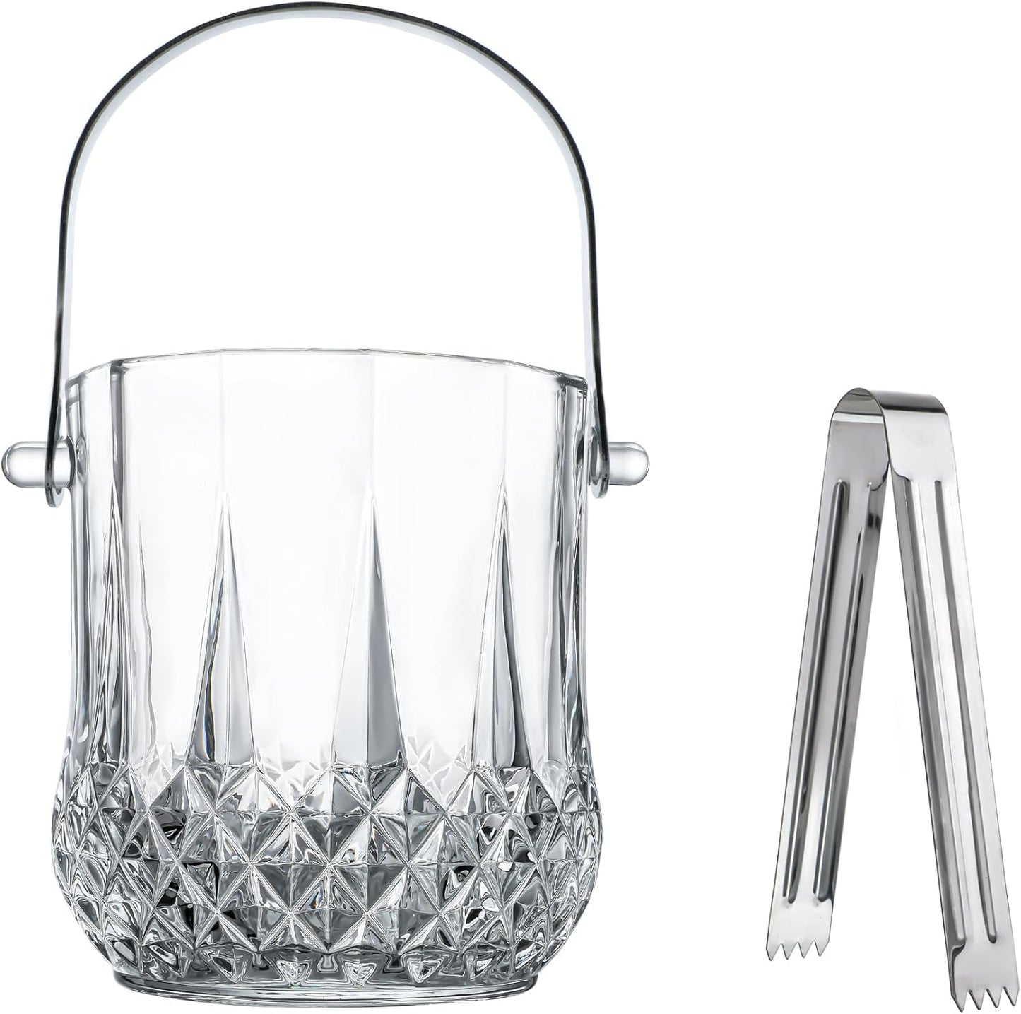 Glass Ice Bucket with Handle and Ice Tong Holds 37oz of Ice Clear Crystal Ice Buckets for Cocktail Bar Wine Home Bar Accessories Parties Clear Champagne Bucket