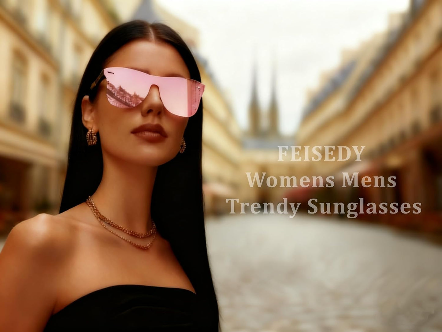FEISEDY Trendy Rimless Mirrored One Piece Lens Sunglasses Reflective Sun Glasses B4114