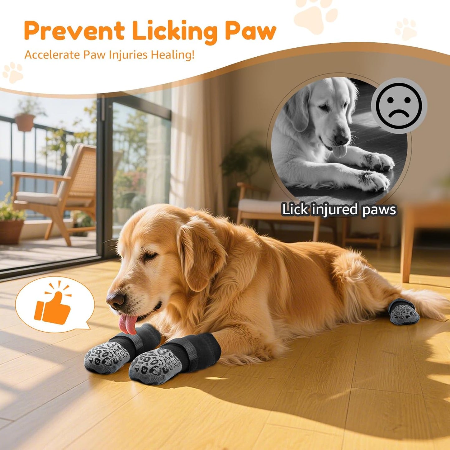 PICK FOR LIFE Non Slip Dog Socks with Grippers Prevent from Licking Paws,Anti-Slip Dogs Grip Socks for Senior Dogs on Hardwood Floor(Grey,2Pairs,L)