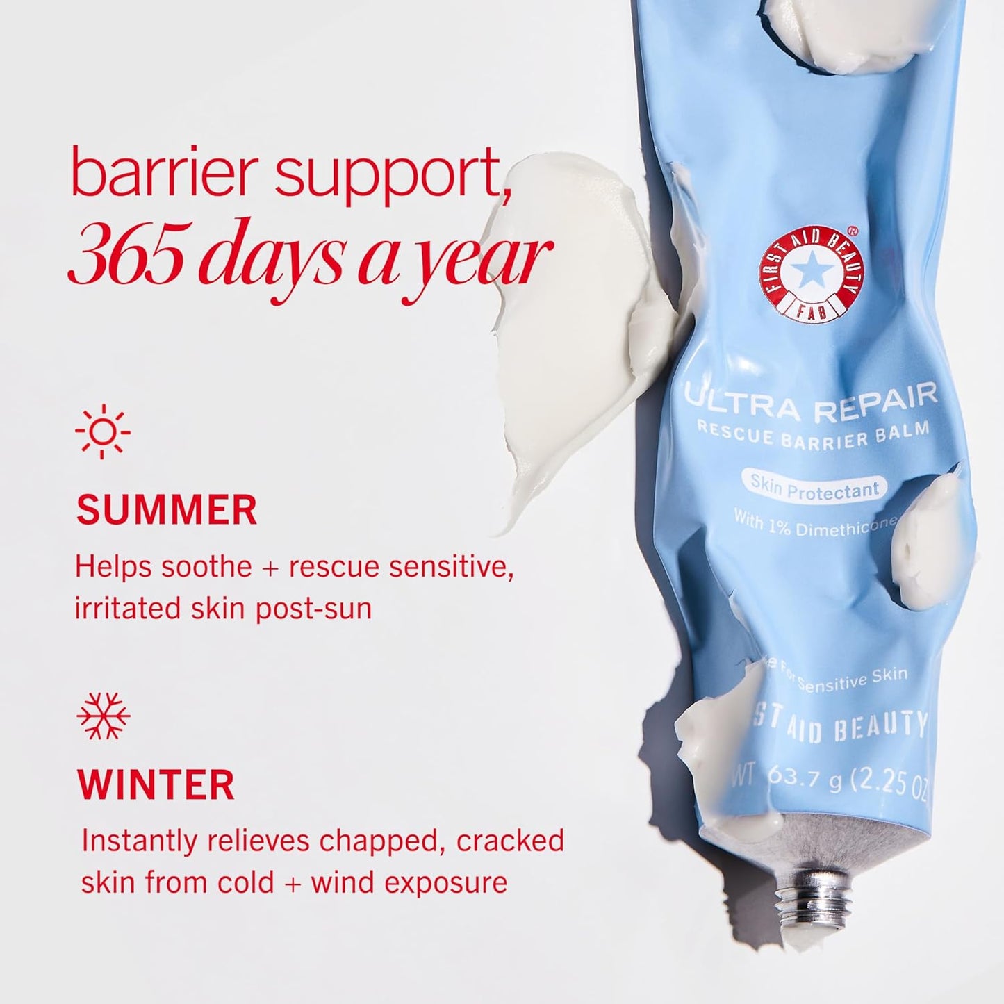 First Aid Beauty Ultra Repair Rescue Barrier Balm, 1% Dimethicone OTC Skin Protectant, Fragrance Free, Helps Relieve Dry, Red, Cracked & Irritated Skin, Sensitive Skin Safe, 2.25 oz