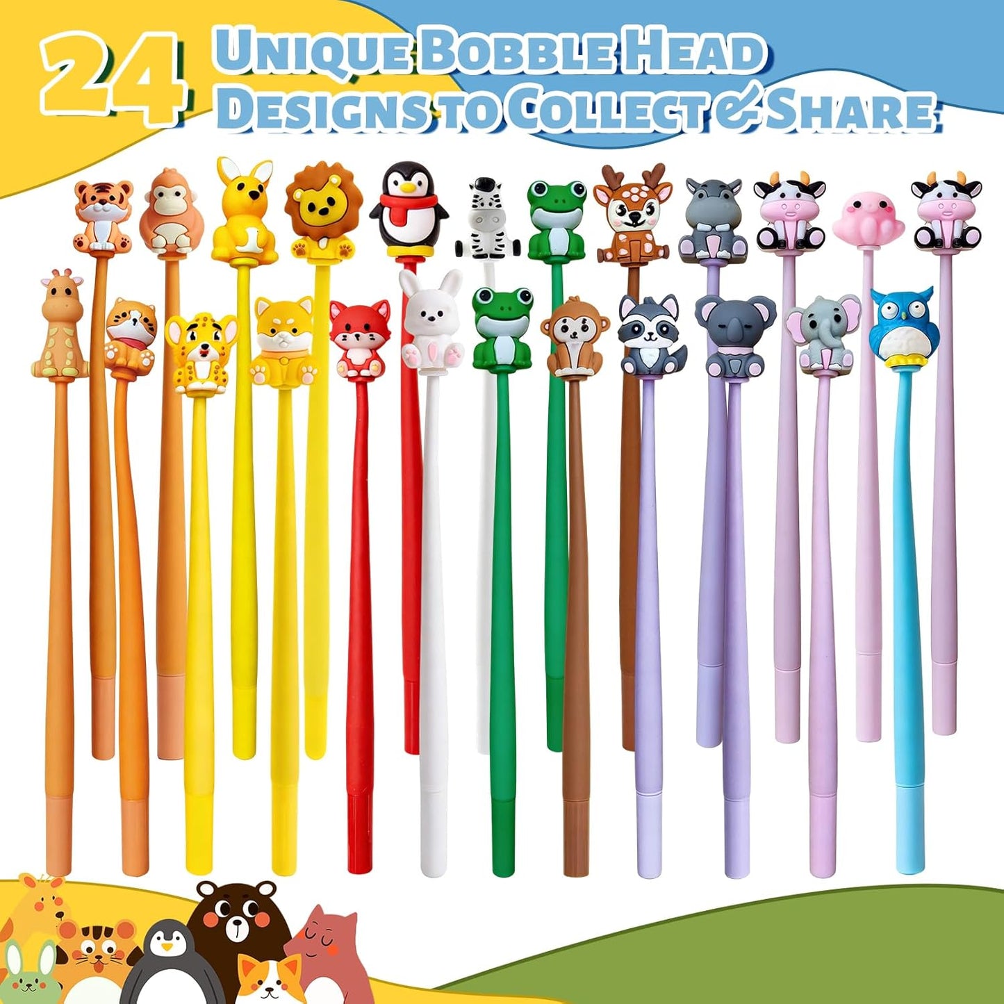 Animal Pens Cute Pens Assorted Fun Gel Ink Pen for Birthdays, Classroom Prizes, School, Office Supplies (Animal, 24)