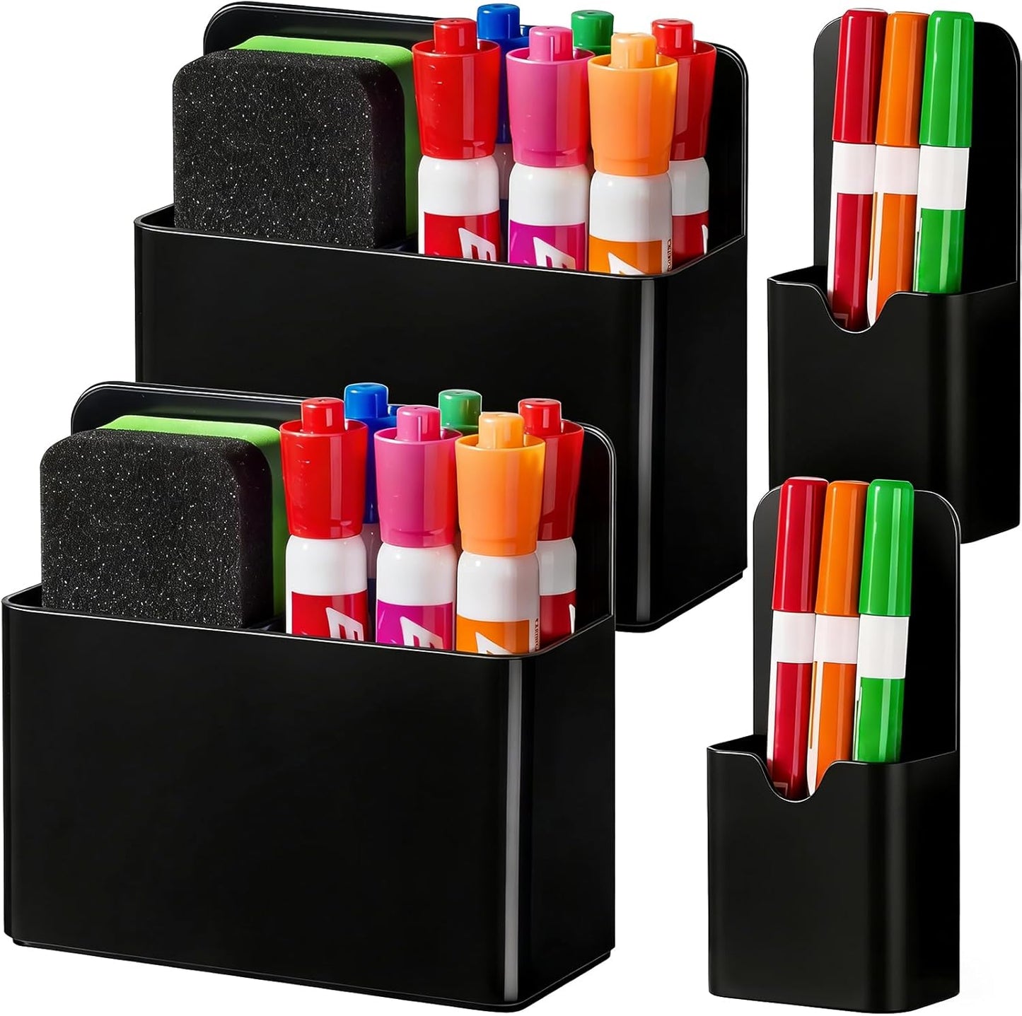 BEYGORM Magnetic Marker Holder for Whiteboard and Locker, 4 Pack Magnetic Cups for Dry Erase Markers, Pen and Pencil Organizer for Fridge Storage, Classroom and Office Accessories (Black)