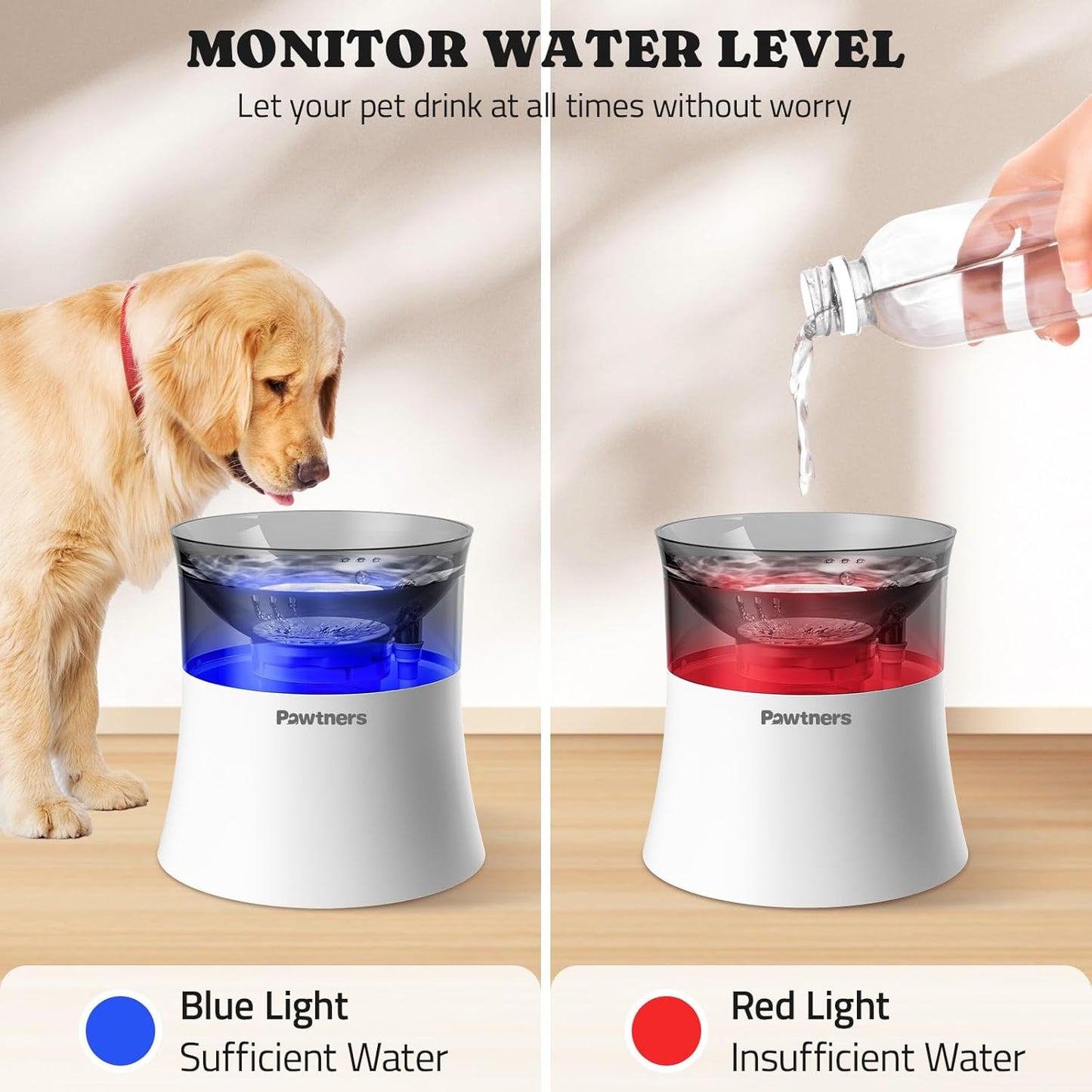 Dog Water Fountain with Vortex Filtration Design, 3.5L/123oz Elevated Dog Water Bowl for Large Medium Dogs & Cats