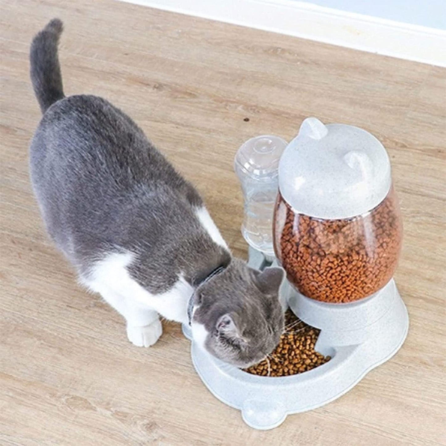 Ives Commercial Pet Fountain 2.2L Pet Dog Cat Automatic Feeder 2 in 1 Unplugged Dog Cat Drinking Bowl Food Water Dispenser Large Capacity Cats Feeding Container Supplies Pet Water Dispenser