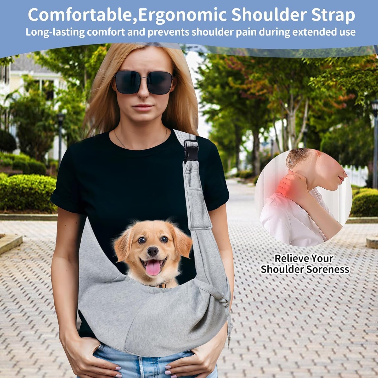 CONLI Small Dog Carrier Sling with Adjustable Strap & Dual Safety - Features Storage Pocket & Detachable Treat Pouch, Hands-Free Pet Sling for Chihuahuas, Yorkies Under 12lbs for Walking, Hiking