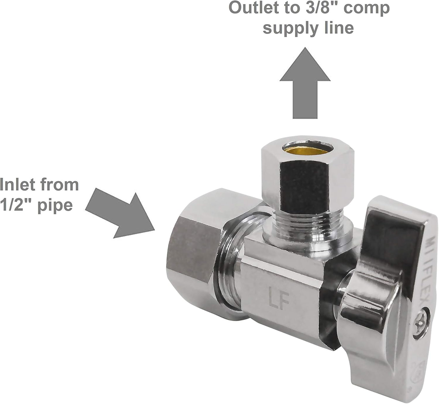 Heavy Duty 1/4 Quarter Turn Angle Shut Off Valve Squared Body 1/2 in. NOM Comp Inlet x 3/8 in. OD Compression Outlet Chrome Plated Brass (5 Pack)