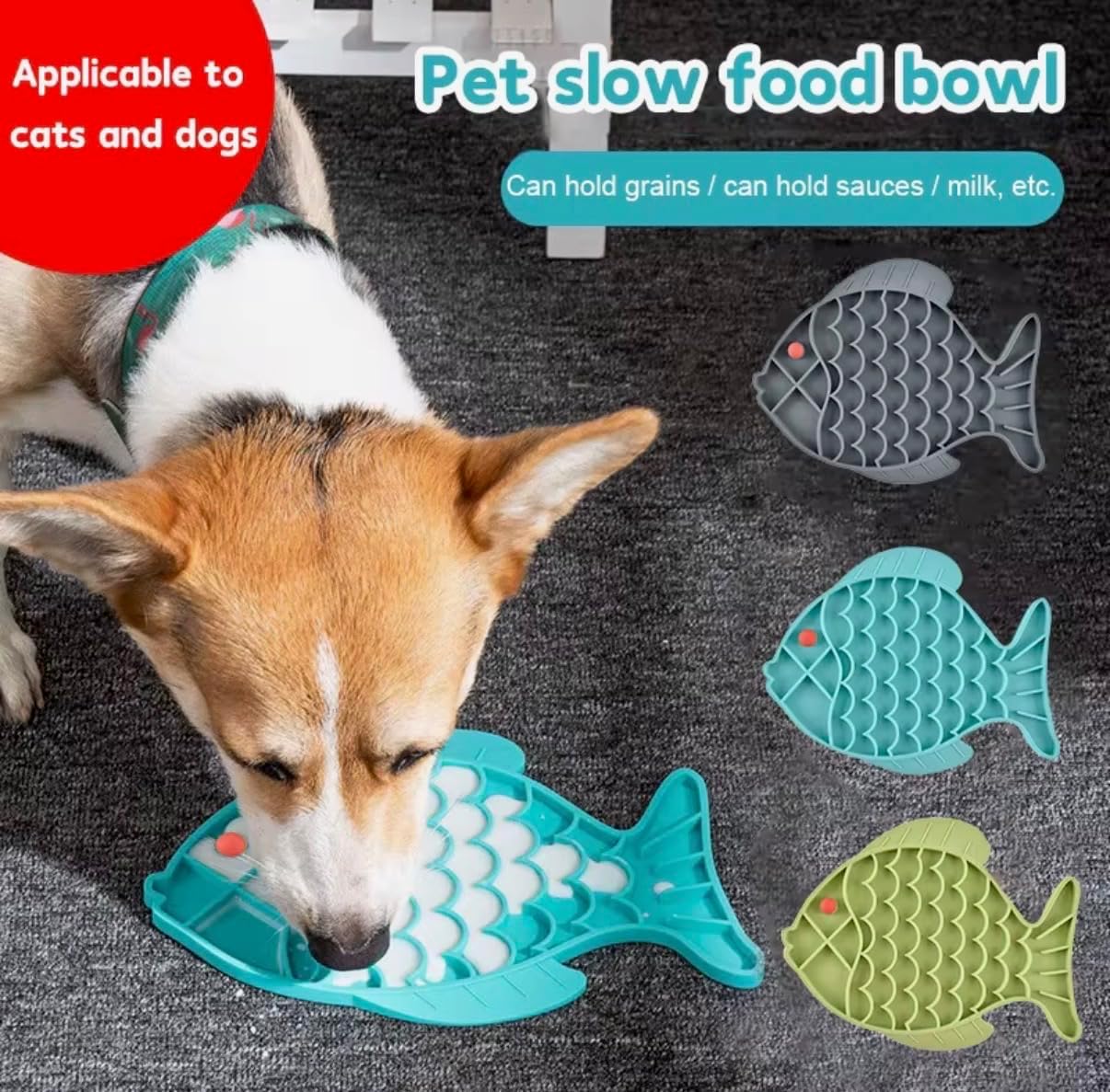 Trendy Paws Slow Feed Training Bowl, Fish Shaped Silicone Pet Feeding Plate (Blue)