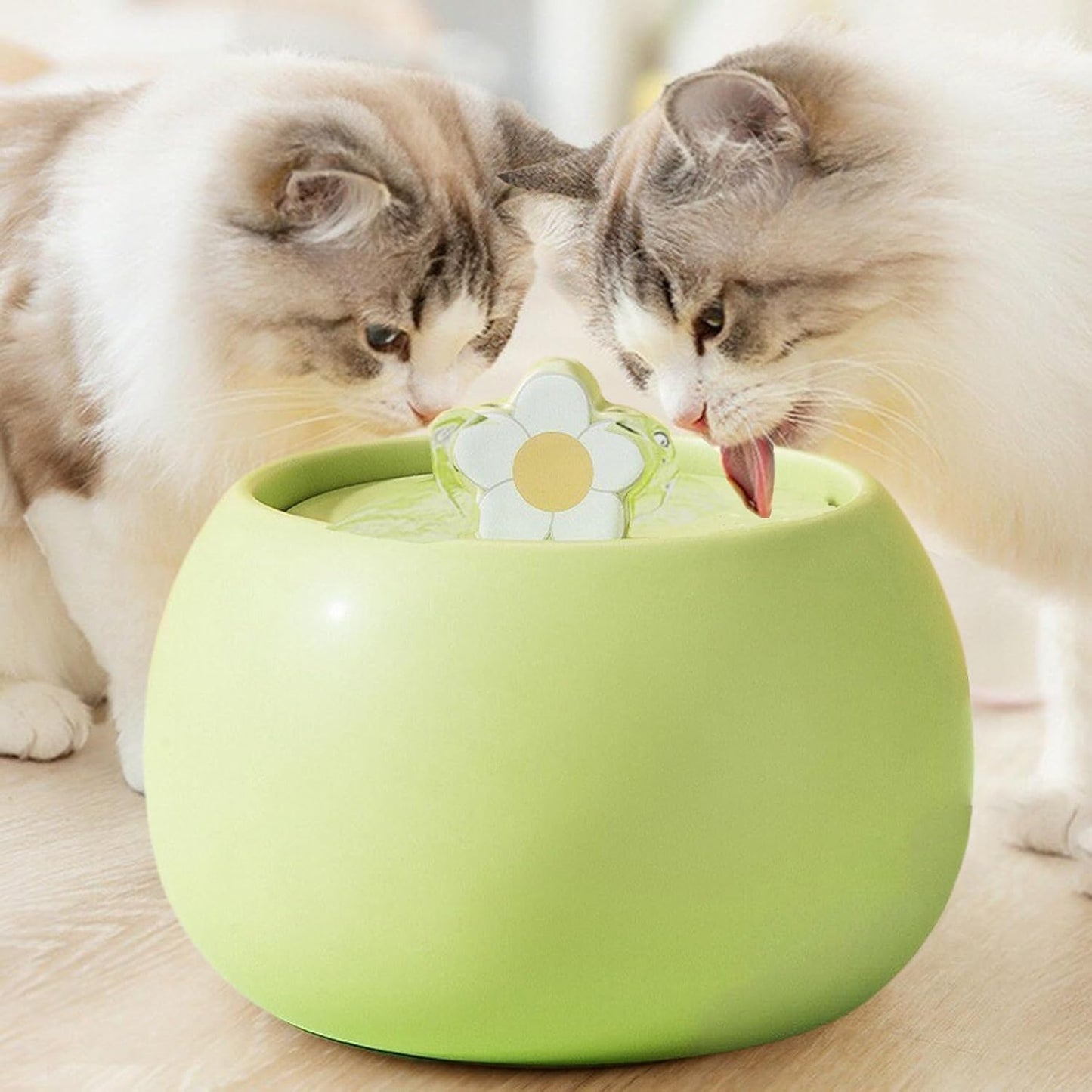 Ceramic Cat Water Dispenser, 50oz/1.5L Ultra-Silent Automatic Water Bowl Dispenser for Cats Pet Drinking Fountain Indoor with Cute Design Activated Carbon Filter Perfect for Cat (Green)