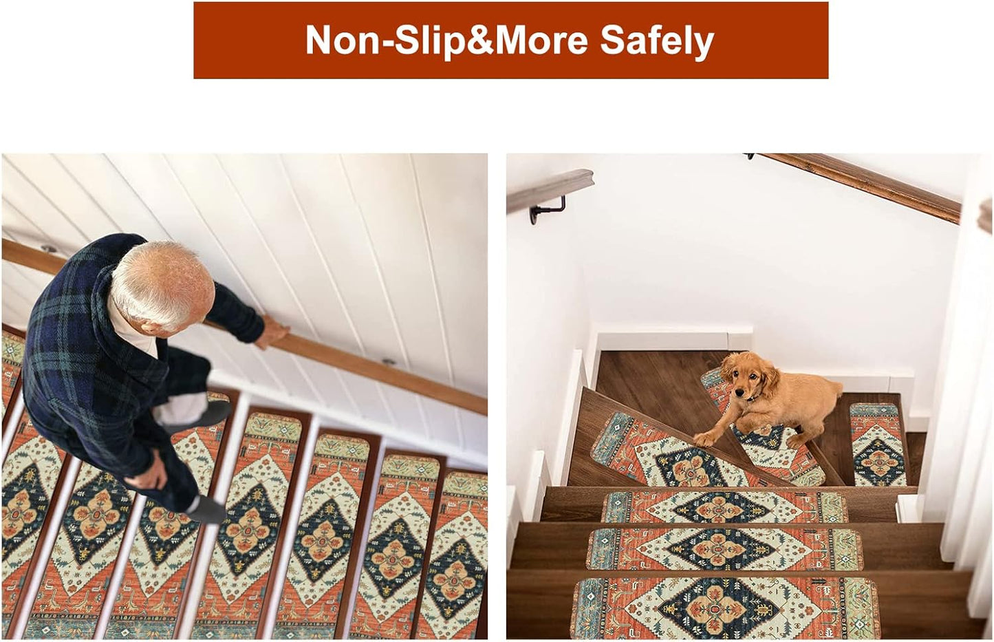 OJIA Extra Non-Slip Carpet Stair Treads for Wooden Steps Set of 4, 30"X8" Rubber Indoor Stair Runner Slip Resistant Stair Rugs Safety Mats for Dogs, Kids & Elders, Stairway Grip Step Treads
