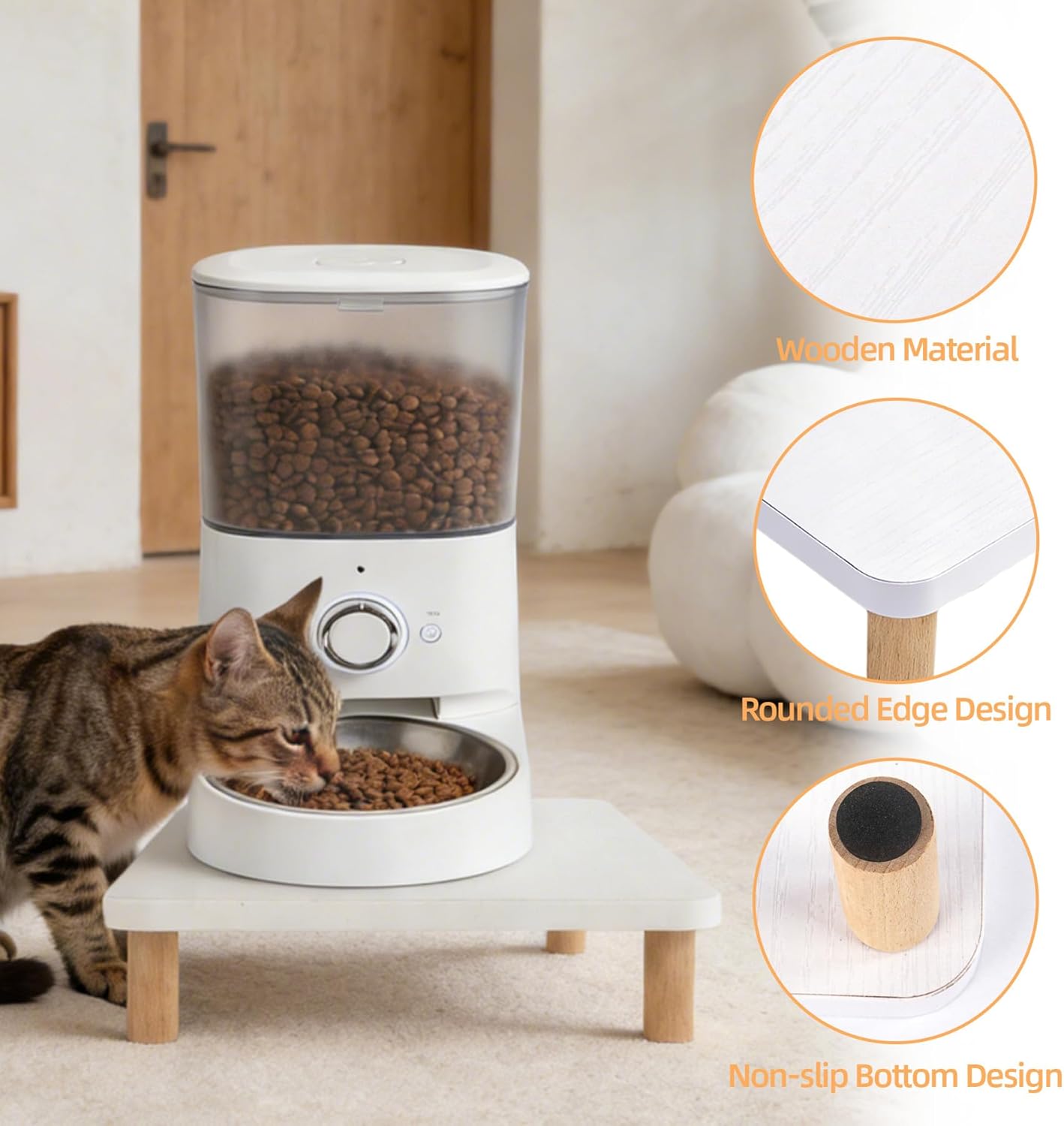 Wooden Elevated Cat Food Stand, 2.4" Raised Cat Food Table, Pet Feeding Table for Cats & Small Dogs, Stable Bowl Stand Platform for Most Bowls, Modern Pet Feeding Station, White