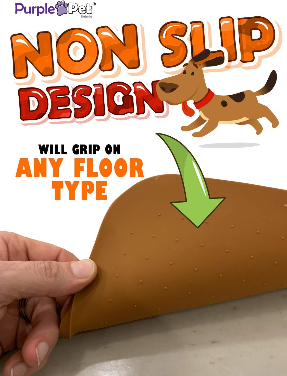 iPrimio Extra Large Pet Food Mat with Logo - Food Grade Silicone Cat Dog Feeding Mat - Dog Bowl Mat for Food and Water - Prevent Pet Water Food Spills - Protects Flooring - Non Slip - Large Brown