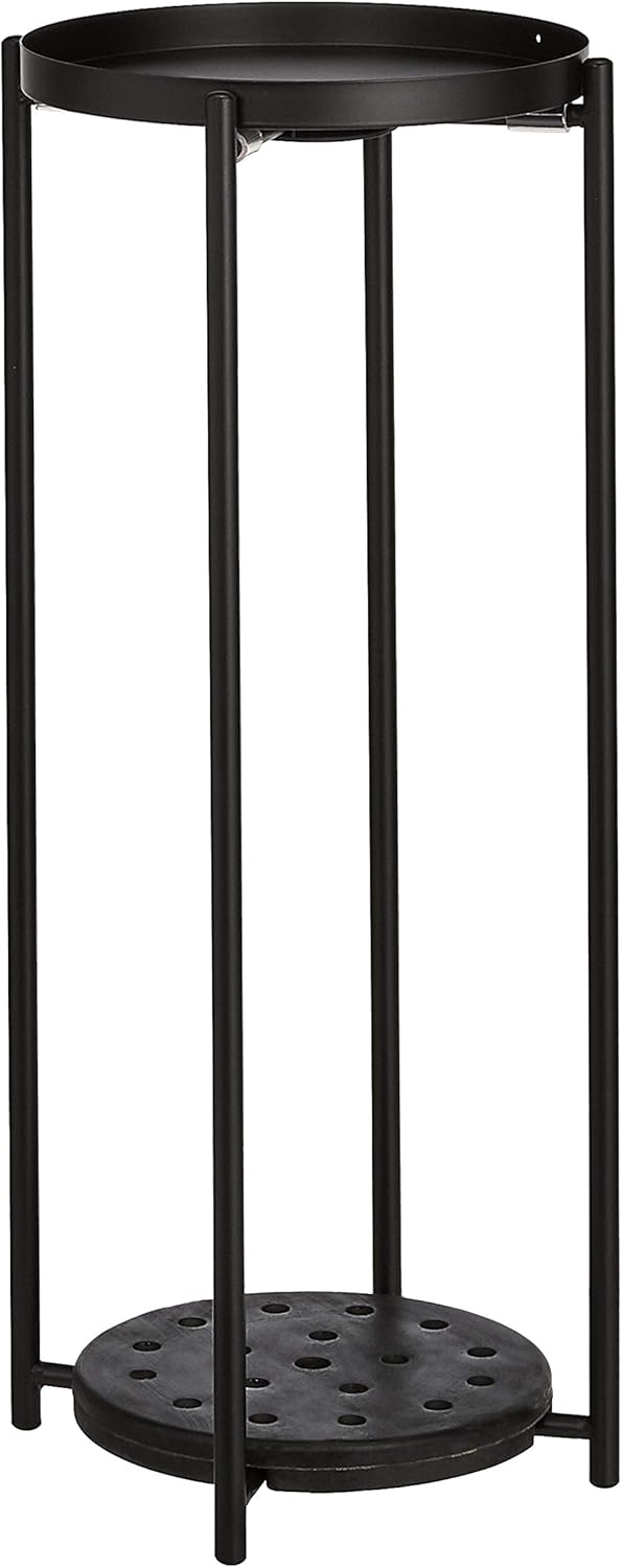 Amazon Basics Two-Tier Indoor Outdoor Metal Round Plant Stand for Multiple Plants, Rustproof Flower Holder with Plant Shelf, Black