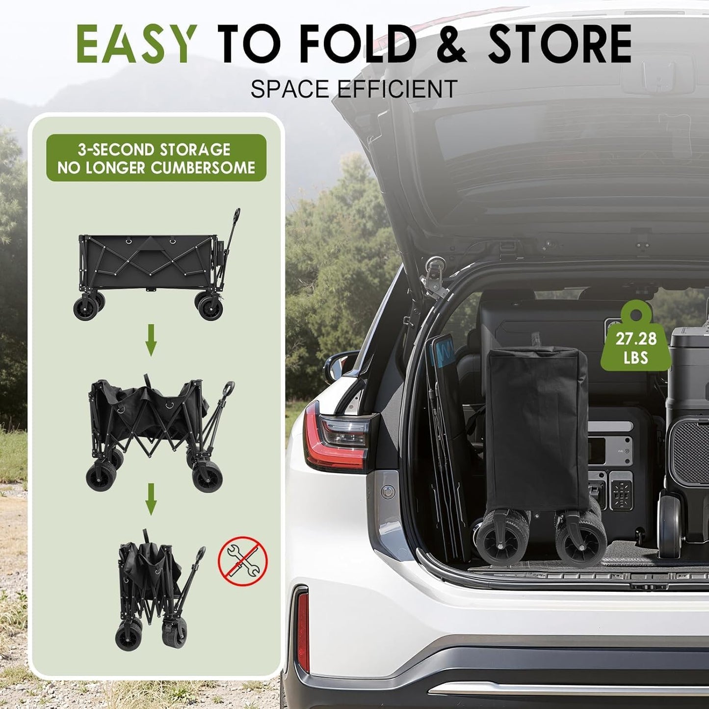 ZENPETIO 49" Collapsible Wagons Carts Foldable with Tailgate, 300L Heavy Duty Folding Wagon Cart with Big All-Terrain Beach Wheels, 500 LBS Capacity Portable Utility Wagon for Garden Outdoor Camping