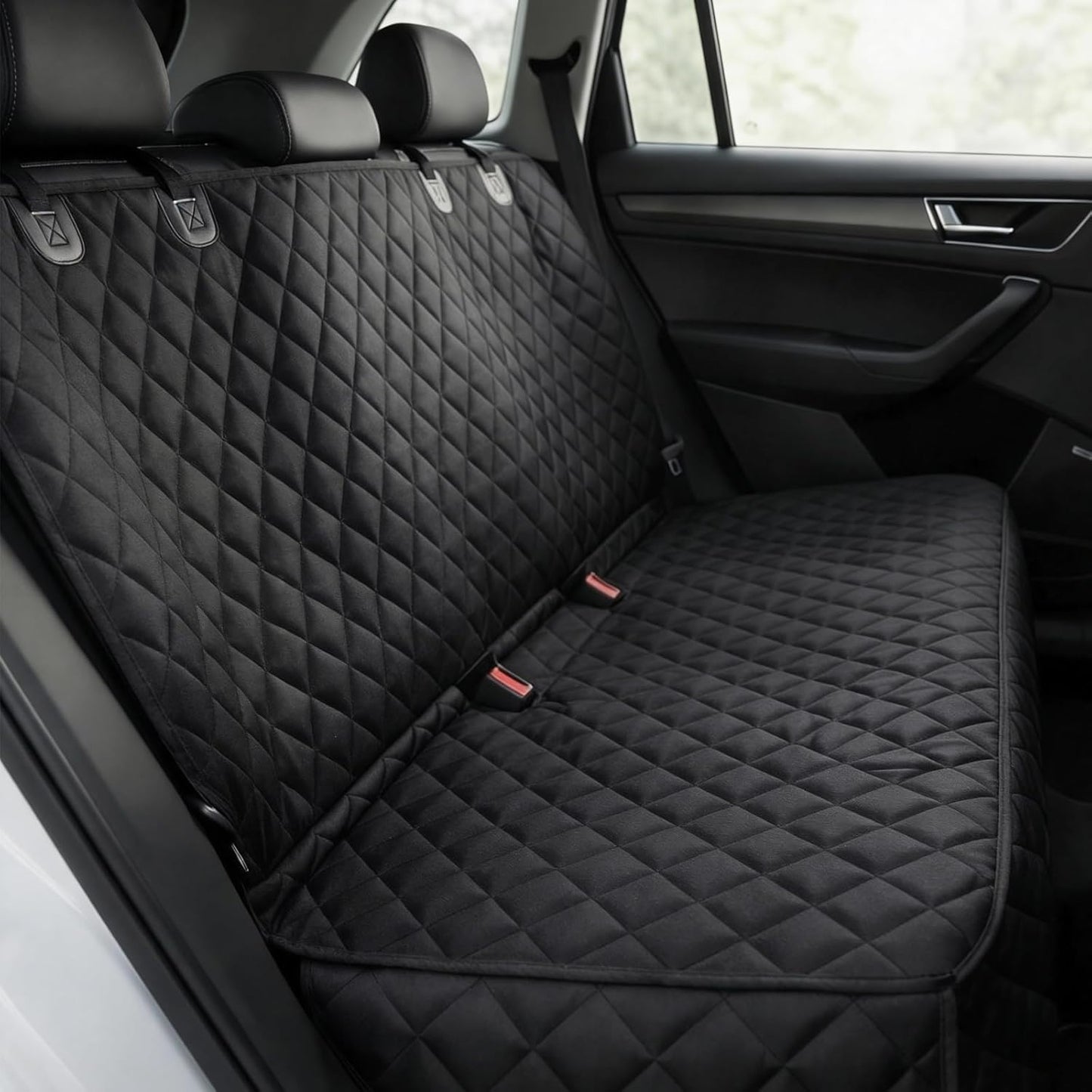 Waterproof Dog Car Seat Cover with Belt for Back Seat - Washable Pet Protector Accessories for Cars, Trucks, SUVs, and Bench Seats - Auto Backseat Hammock for Small & Large Dogs