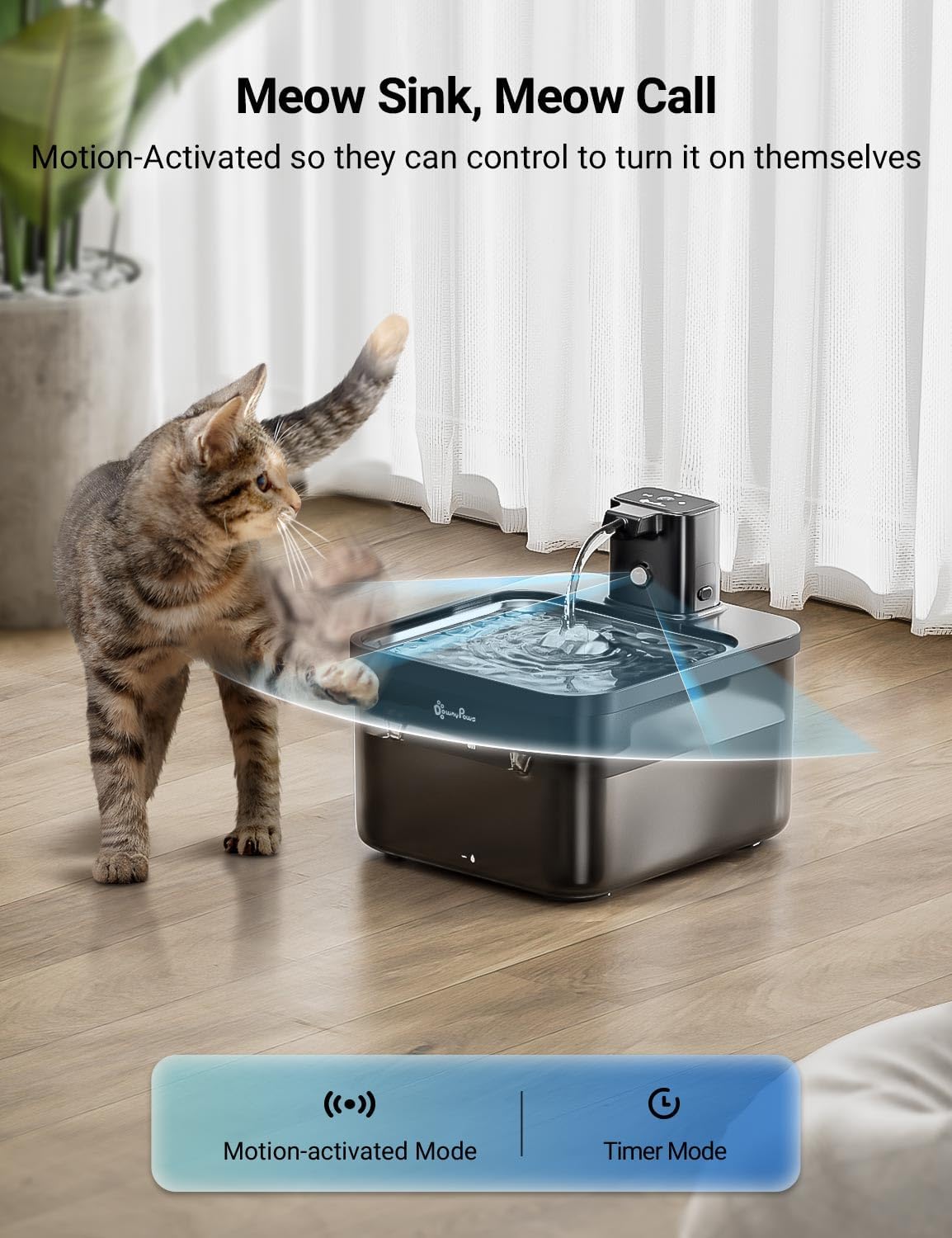 DownyPaws Cat Water Fountain Stainless Steel Cordless, 84oz/2.5L Fursink Wireless Pet Water Fountains for Cats Indoor, Battery Operated Cat Drinking Fountain, Ultra Quiet Pump, BPA-Free, Black