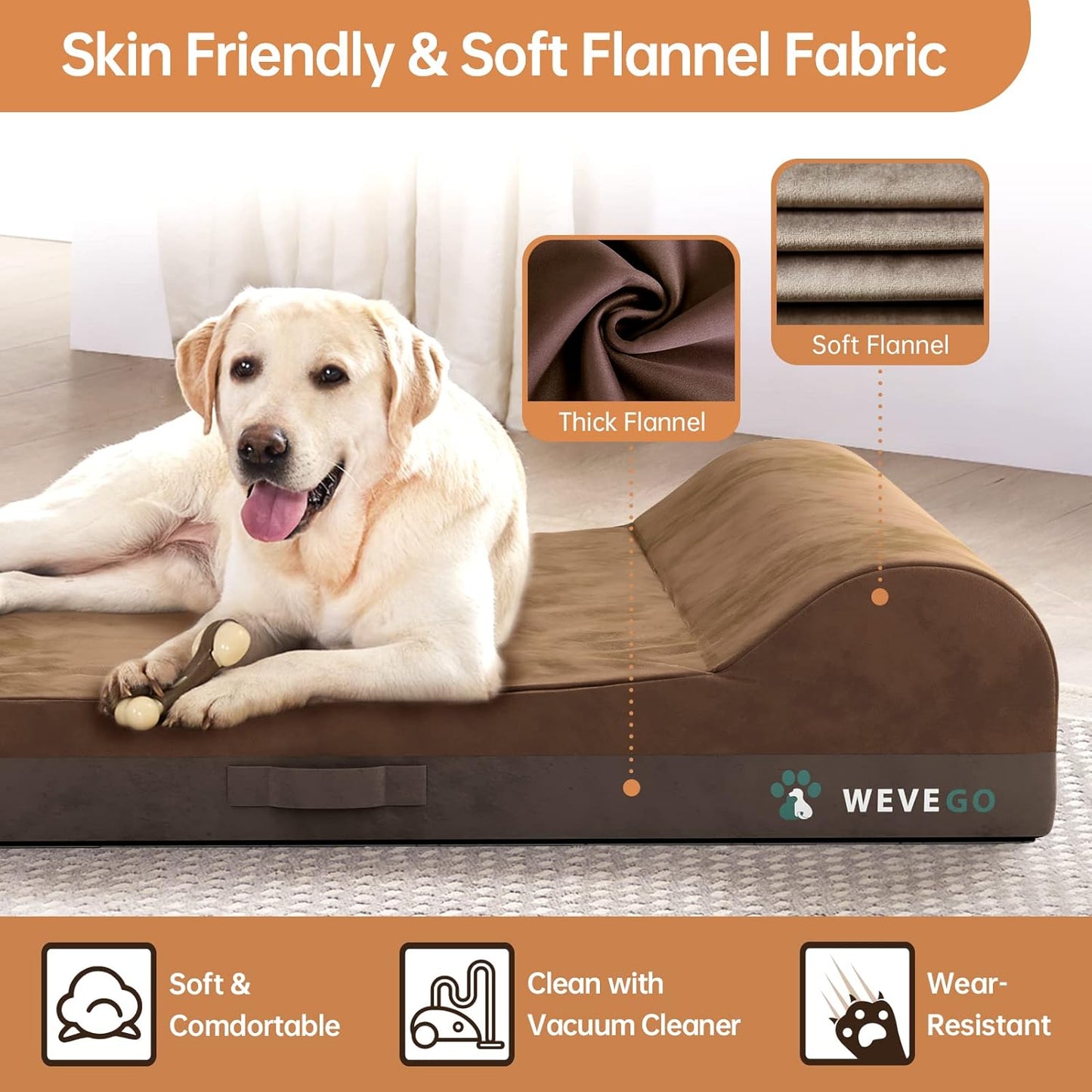 Jumbo Orthopedic Dog Bed - Large, Thicken Gel Memory Foam, Waterproof Liner & Washable Cover, Brown