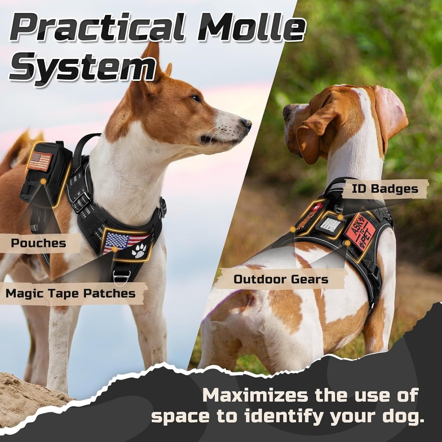 rabbitgoo Tactical Dog Harness for Large Dogs, No Pull Military Service Vest with Handle & Molle, Easy Control for Training Walking, Adjustable Reflective Straps, Black, L